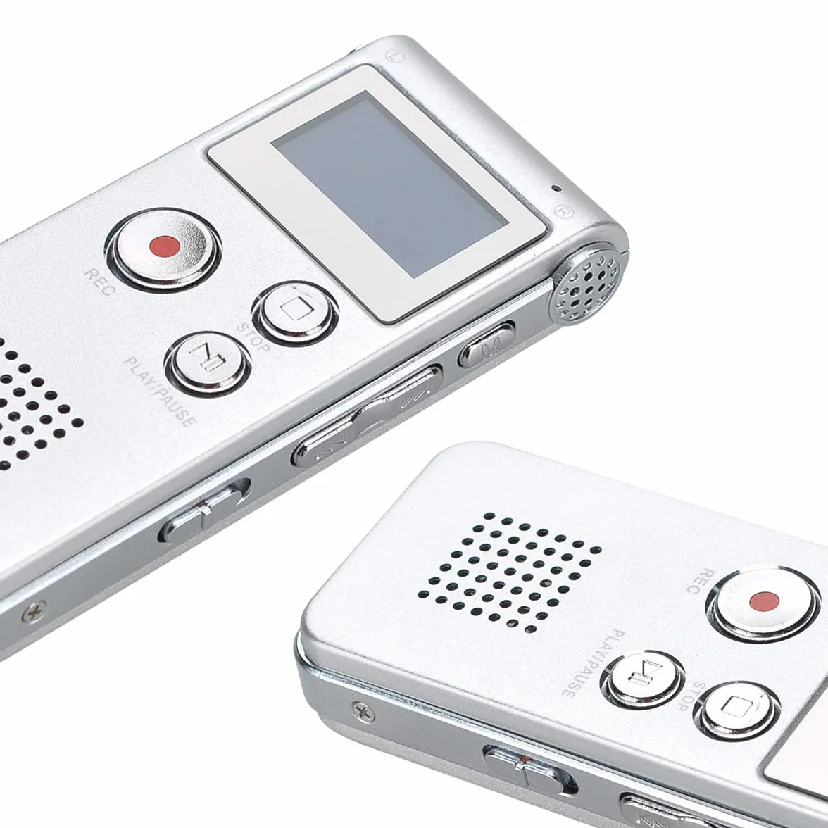 Dictaphone Enregistreur Numérique Portable 8GB Enregistreur Audio Lecteur MP3 LCD Argent