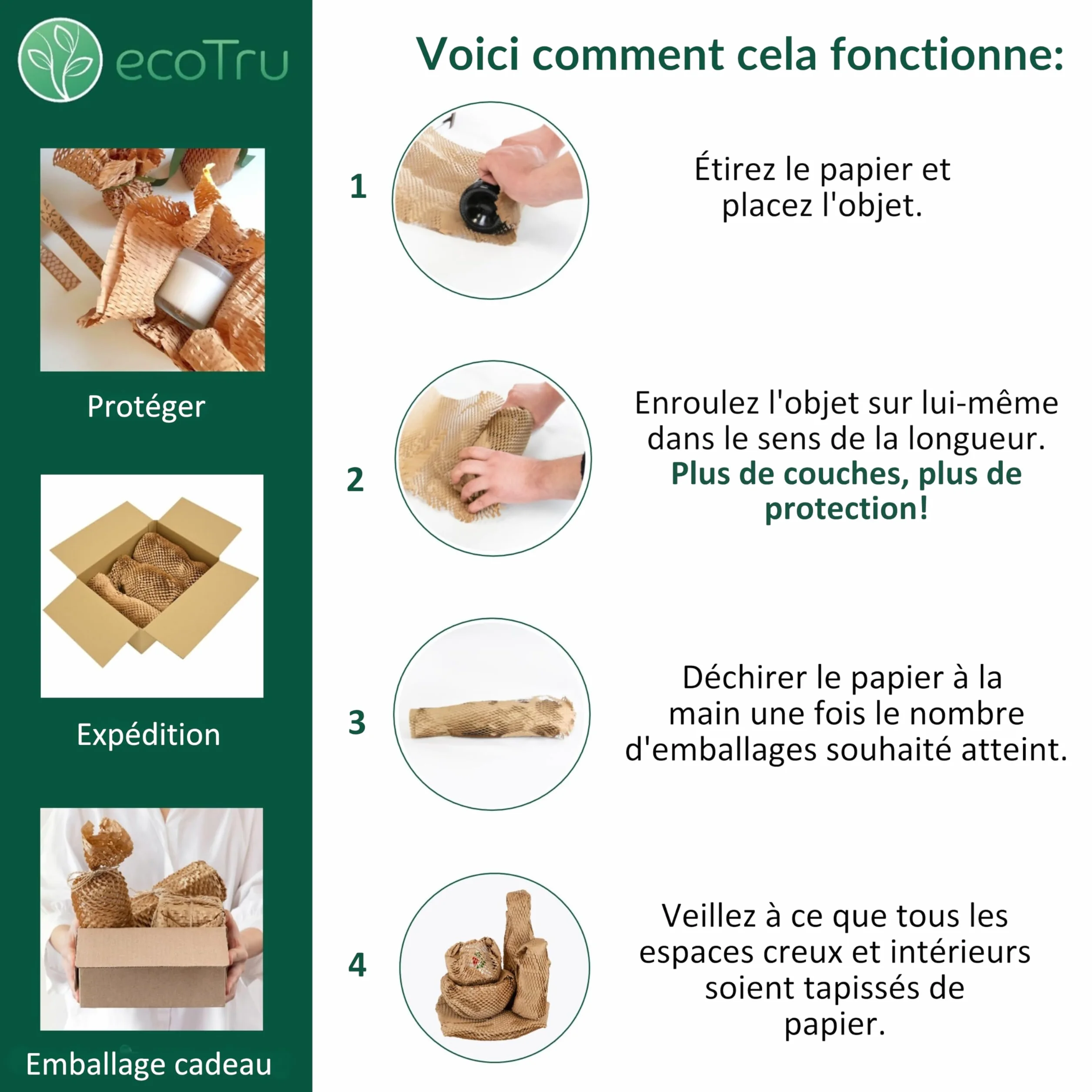 Papier d'Emballage Nid d'Abeille 36cm x 50m Biodegradable Ecologique pour Emballage Demenagement Protection Colis