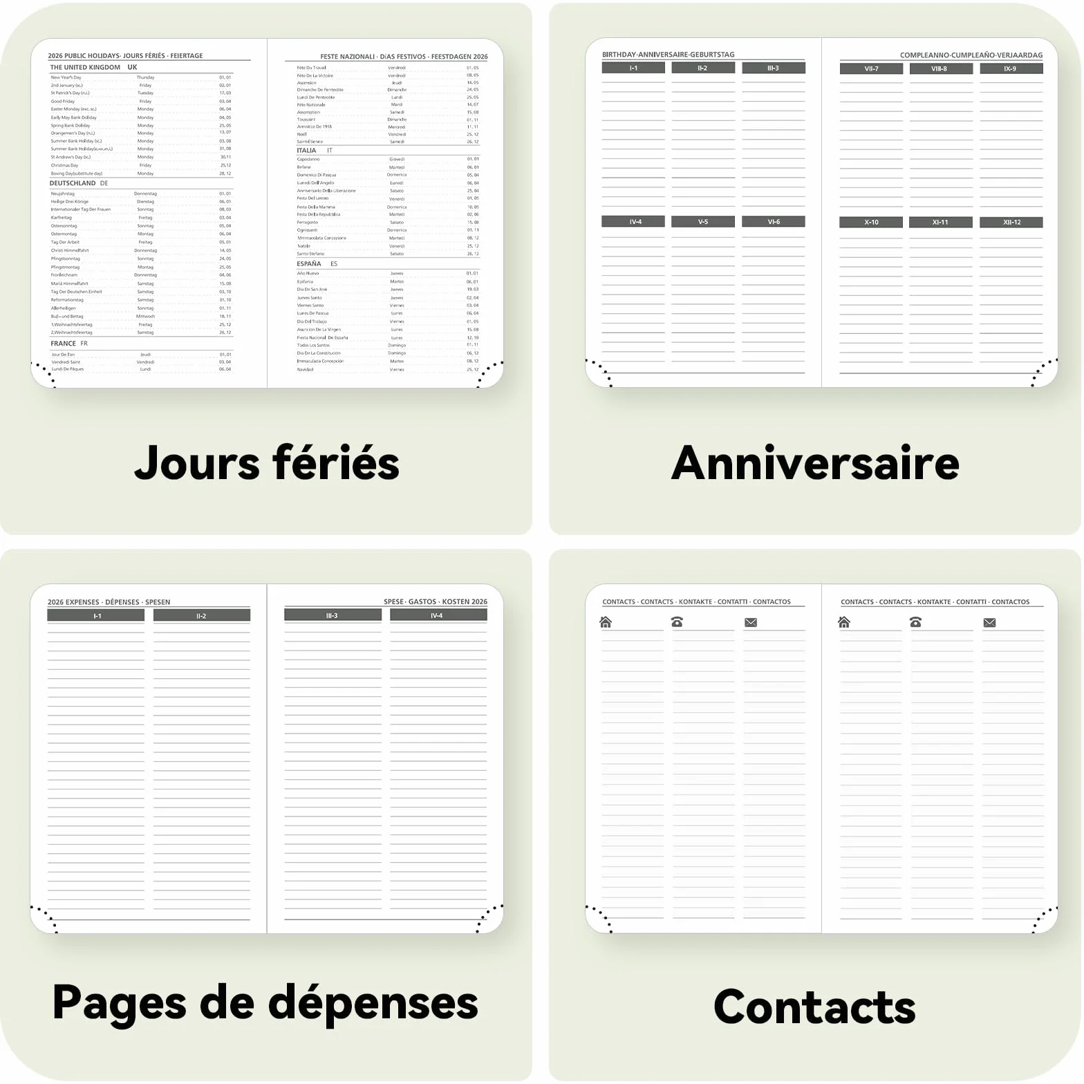 Agenda semainier 2026 A4 28,6 x 21 cm Couverture rigide 12 mois Janvier à Décembre