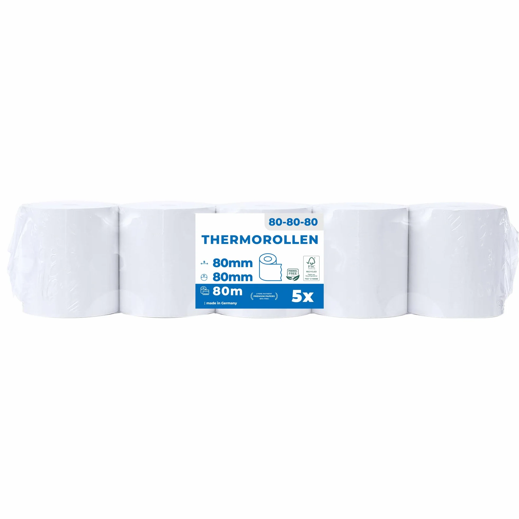 Rouleau Thermique 80x80x12 Sans BPA Bobine Thermique 80x80 pour Imprimante 80mm x 80m x 12mm 5x