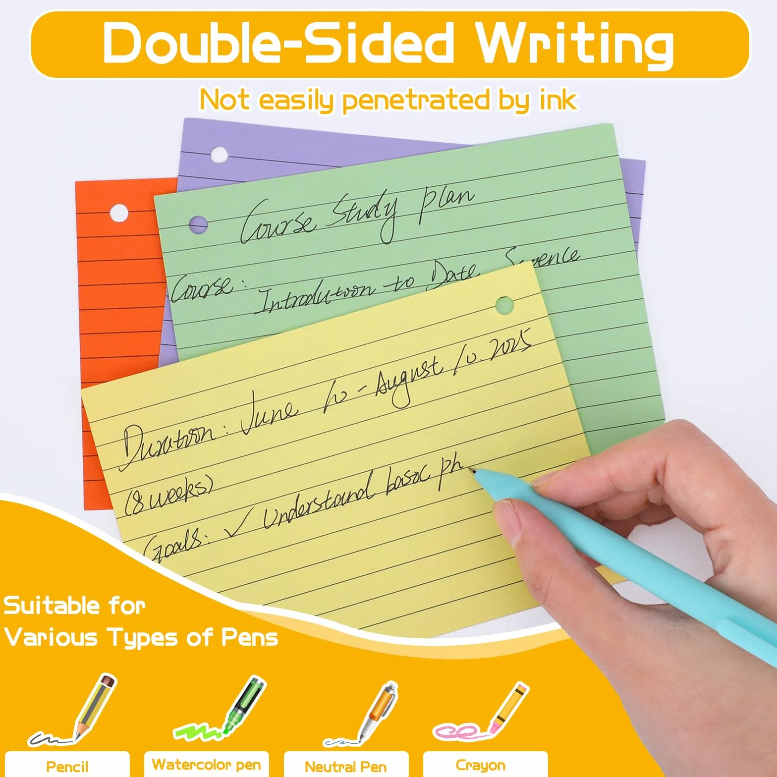 Flash Cards A6 Lignées 150 g/m² avec Couverture Kraft Anneaux de Reliure Cartes de Révision Multicolores (14,8 x 10,5 cm)