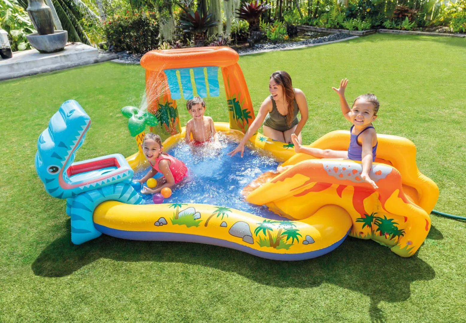 INTEX Piscine Gonflable Enfant/Aire De Jeux Aquatique Dinosaure 249 x 191 x 109 cm