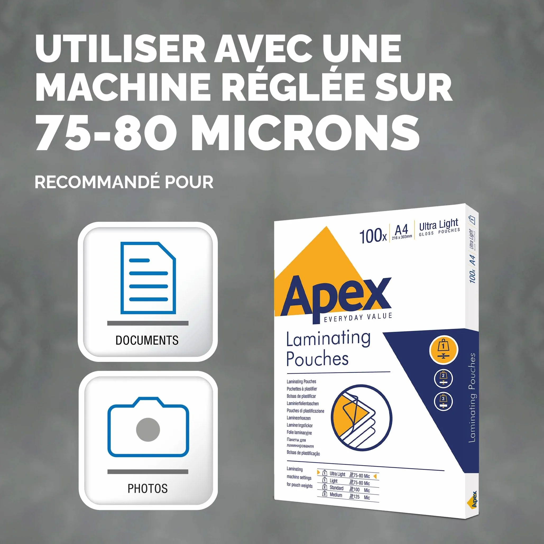 Fellowes pochettes de plastification Apex A4 brillante 100 feuilles Ultra souple