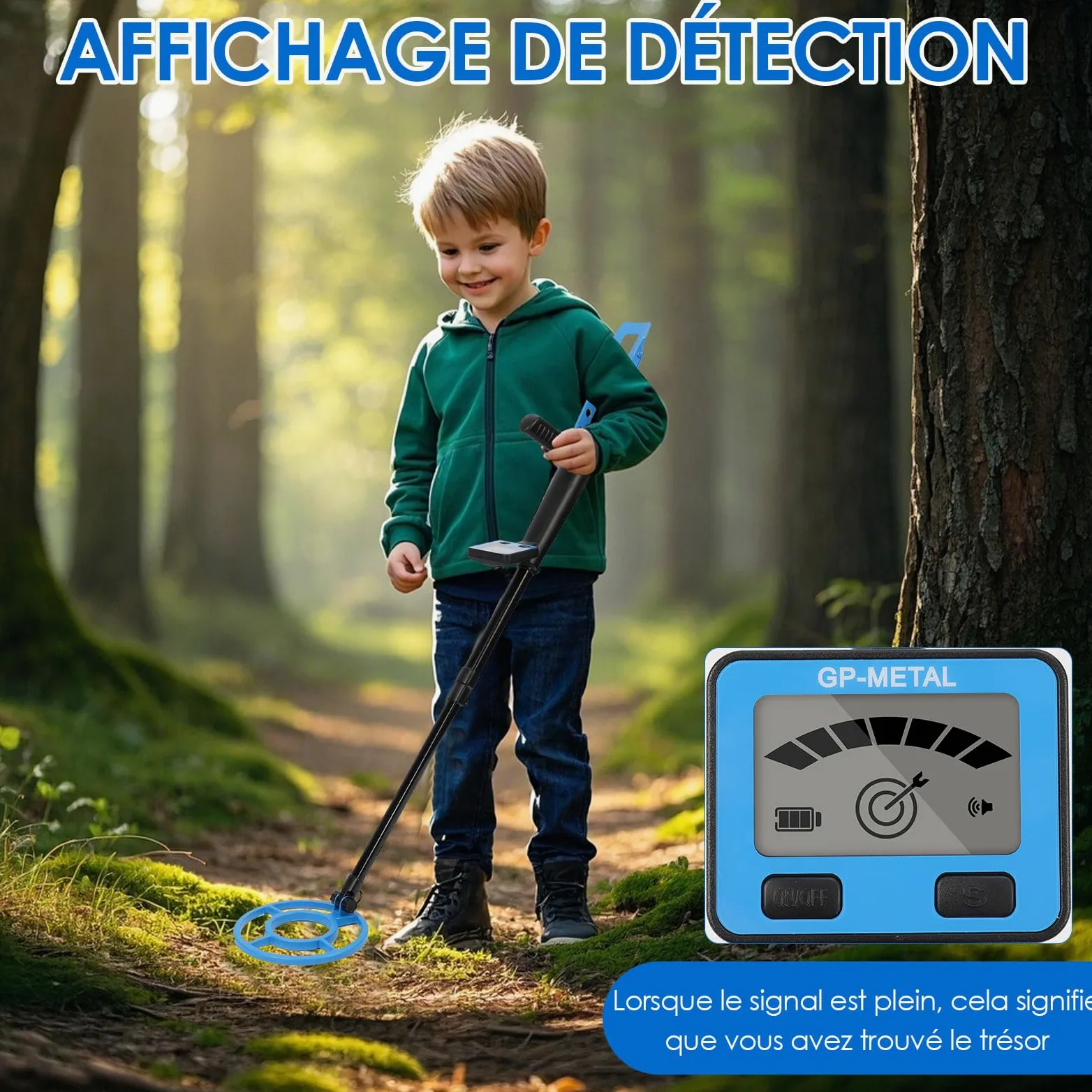 Détecteur de Métaux Enfants, Détecteur de Haute Précision Métaux avec Écran LCD, Poignée Réglable, Bobine de Recherche, Très Léger pour Enfants, Exploration en Plein Air