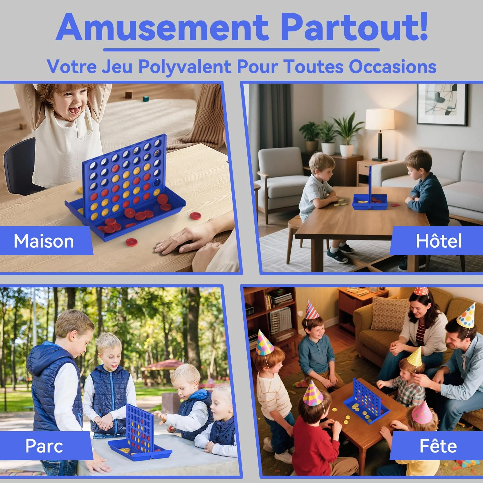 Jeu de Société 4 en Ligne Format Standard pour Enfants 3+ Ans, Cadeau Noel pour Fille Garçon, Jeux de Stratégie Portable