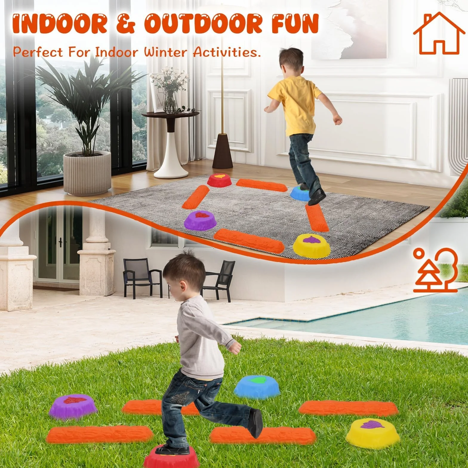Pierres D'équilibre pour Enfants, Poutres Antidérapantes, Kit Module Motricité Bébé