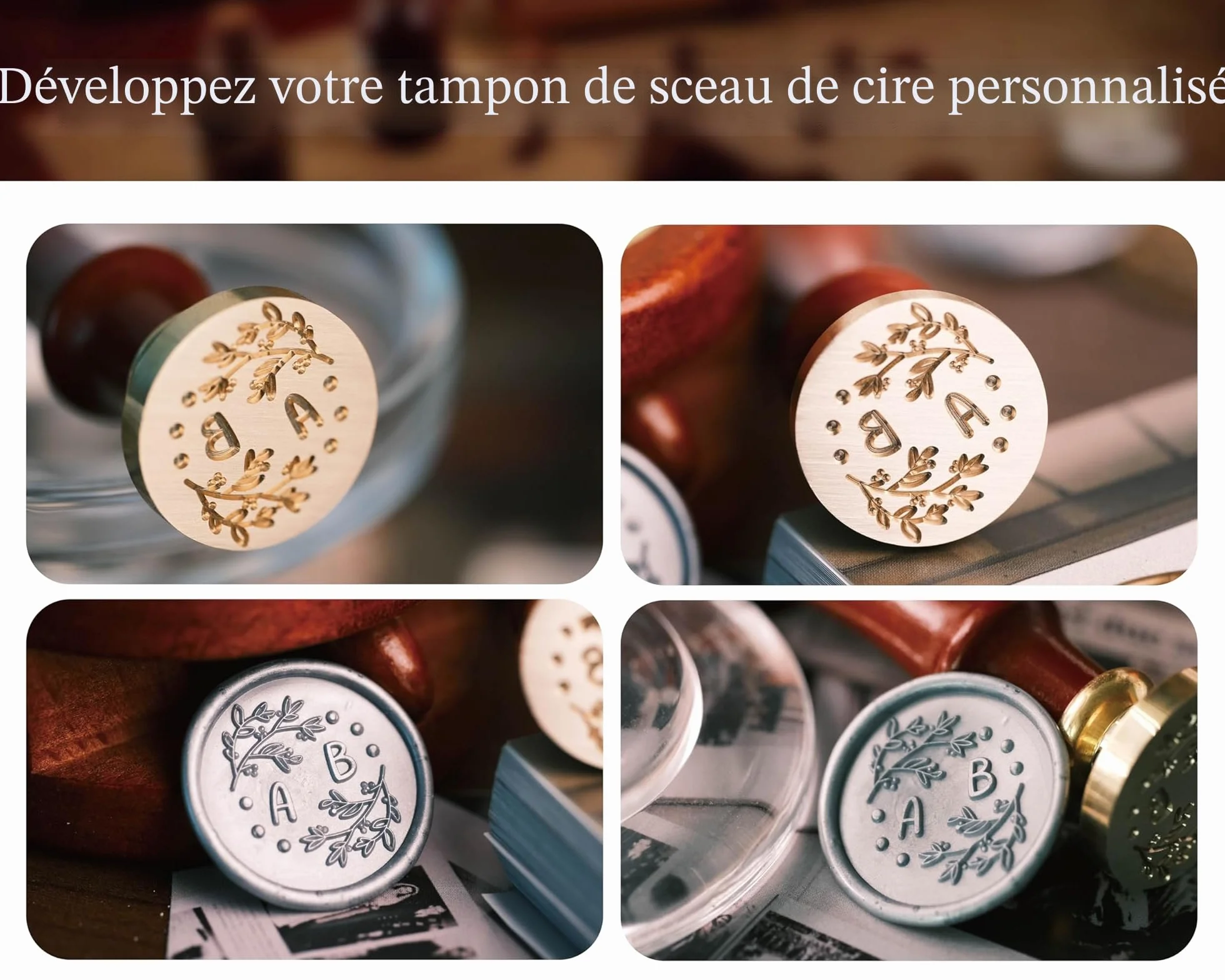 Sceau Cire Personnalisé Tampon Laiton Logo Prénom Mariage