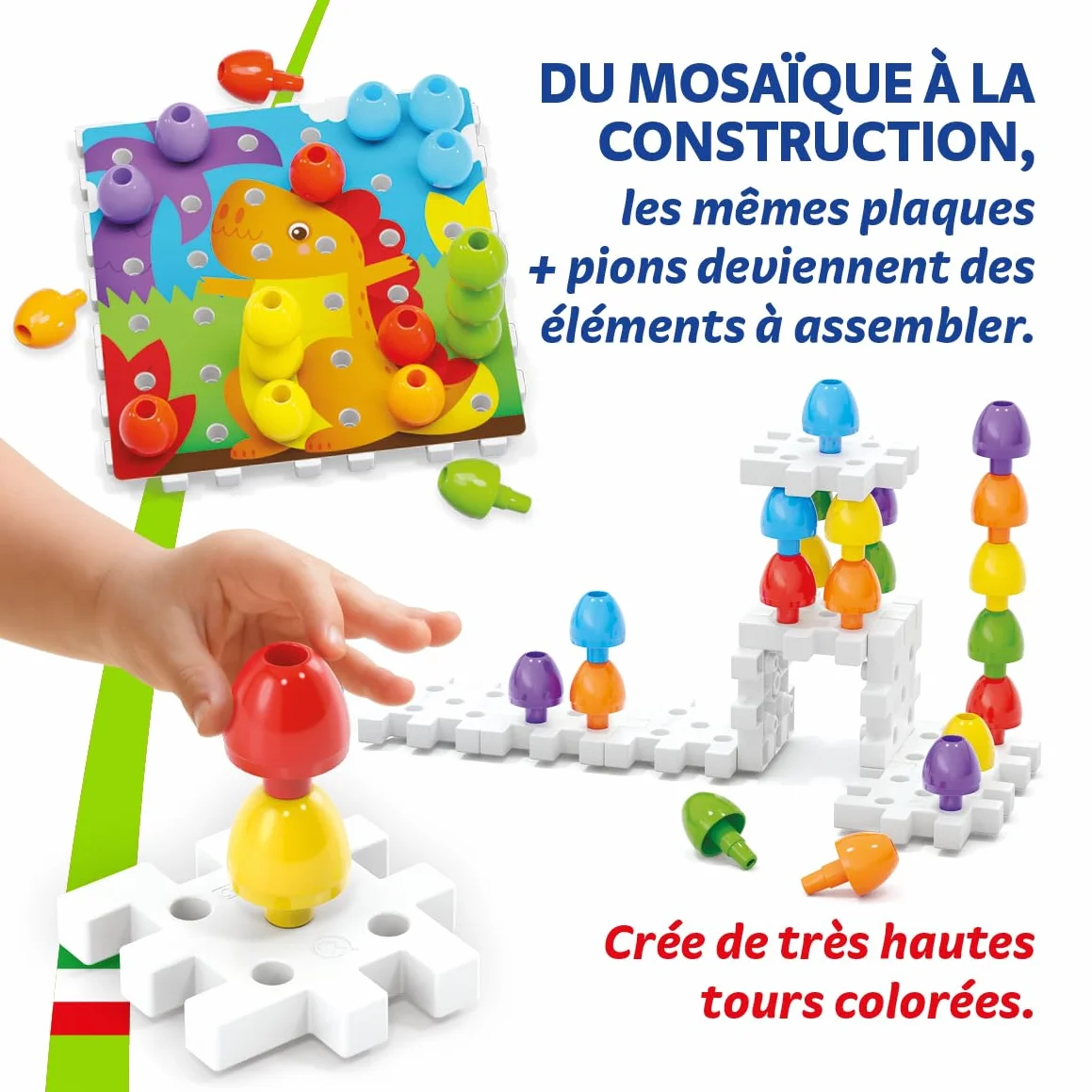 Quercetti Jumbo Peggy 45 pcs Jeux de Construction Mosaique Enfant 2 Ans + Motricité Fine Made in Italy