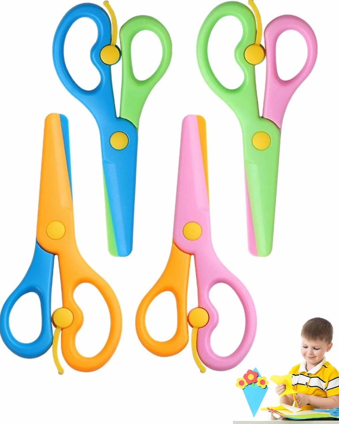 Ciseaux de Sécurité Mini Kids 10,7cm Plastique PP pour Enfants d'âge Préscolaire Lot de 4