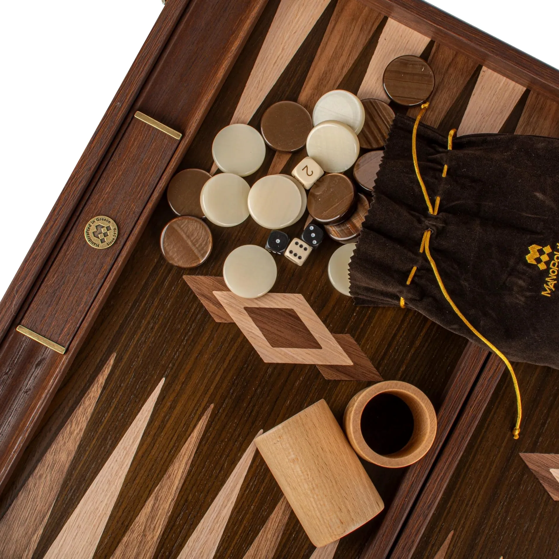 Manopoulos Ensemble de jeu de backgammon en ziricote de luxe fabriqué à la main en Grèce par des experts, 48 x 26 cm, fermé, adultes 14 +