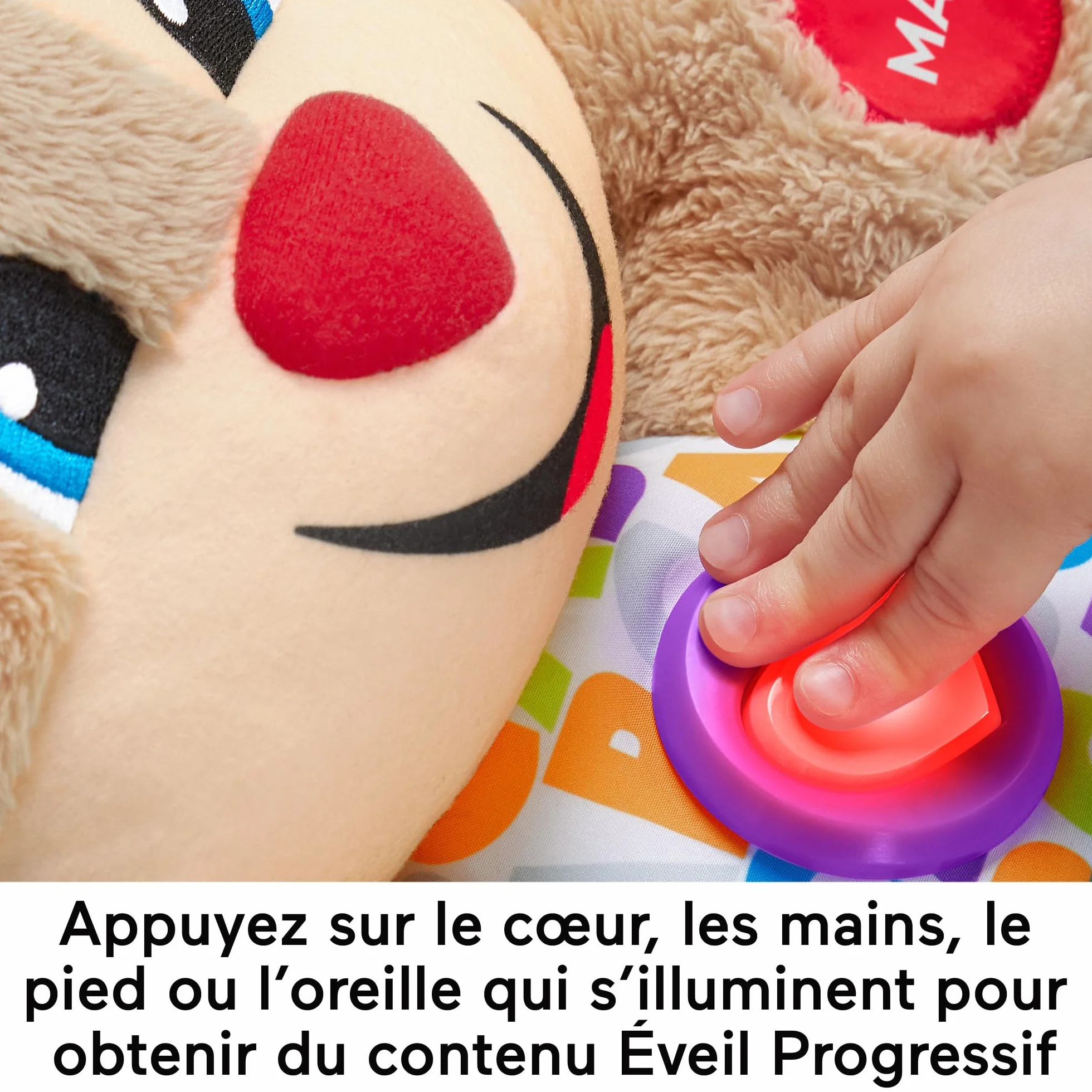 Fisher-Price Peluche Eveil Progressif Musicale Interactive 75 Chansons 3 Niveaux Jouet Bébé 6 Mois FPM44