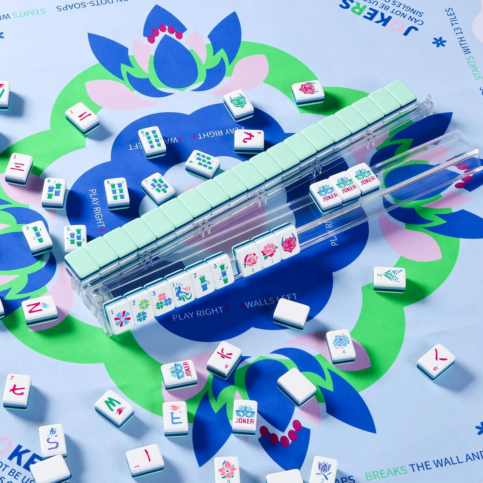 Jongyance Ensemble de carreaux de mahjong américains à 4 couches avec 160 carreaux en acrylique gravés, 4 étagères, ensemble de carreaux de mahjong pour débutants
