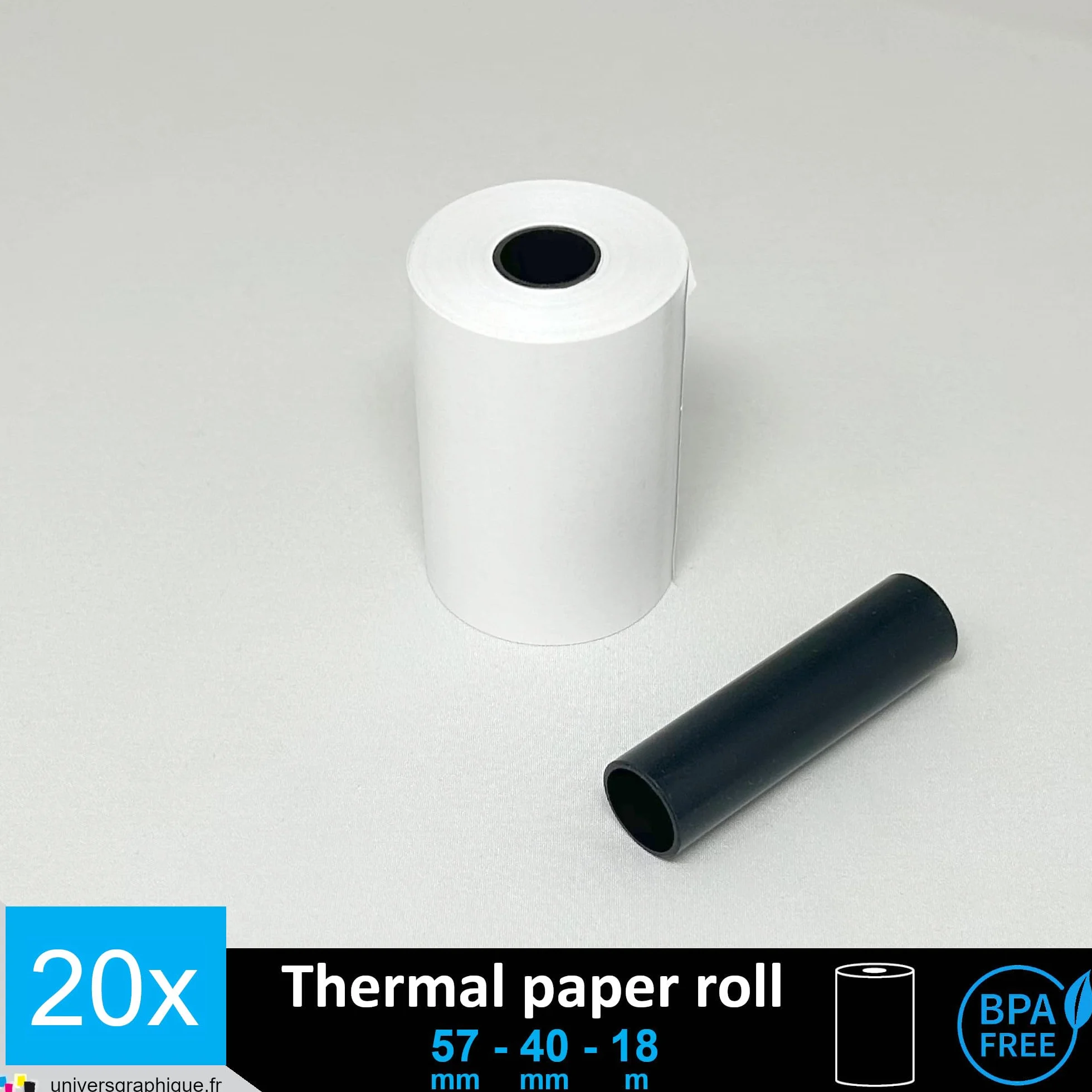 Papier thermique 57 x 40 x 12 rouleaux 20 pièces pour terminal de paiement TPE