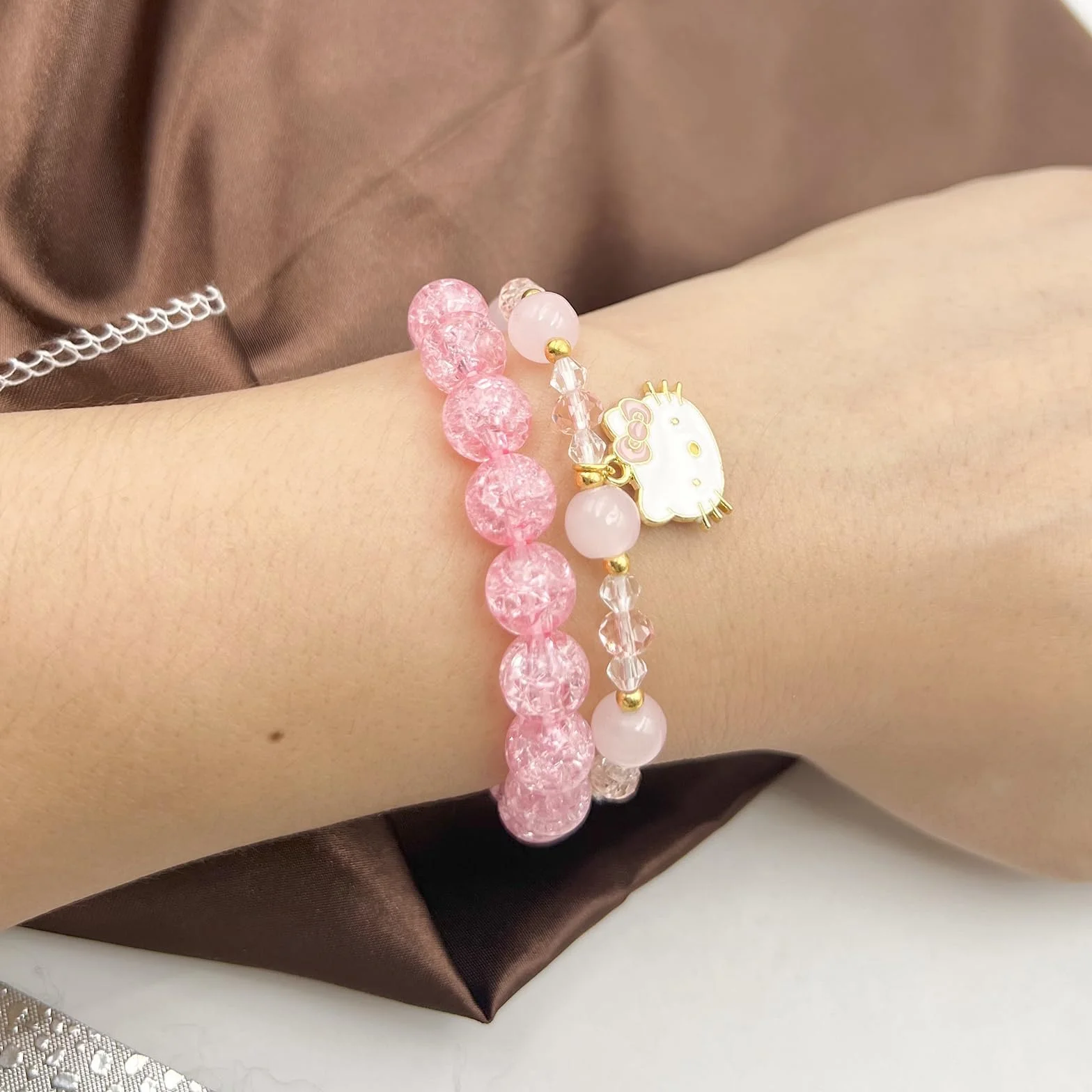 Bracelet Perlé avec Pendentif Chaton Kawaii pour Filles