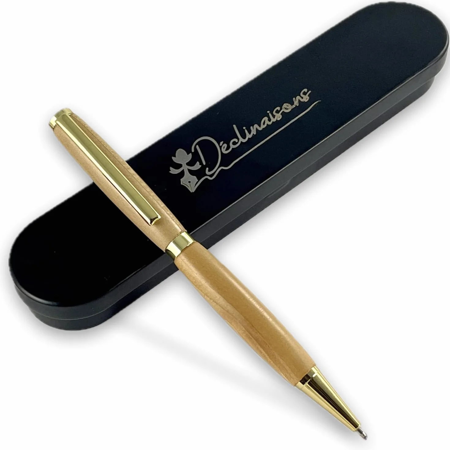 Stylo bille artisanal bois de Cèdre Français fait main en France – Gravure personnalisable – Coffret métal – Cadeau
