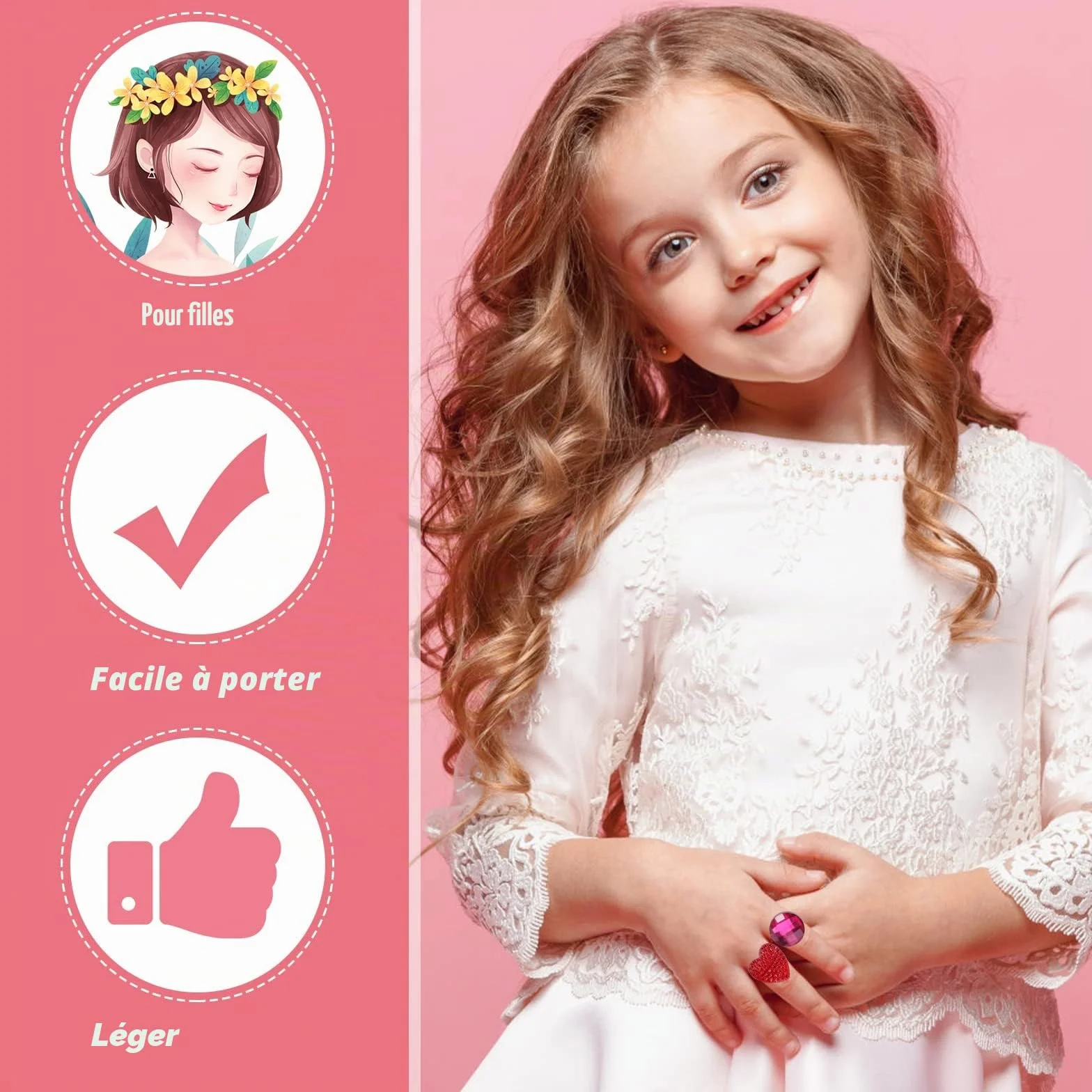 Abeillo 9 Pièces Bagues Réglables pour Enfants - Bijoux Fille - Résine Matériau