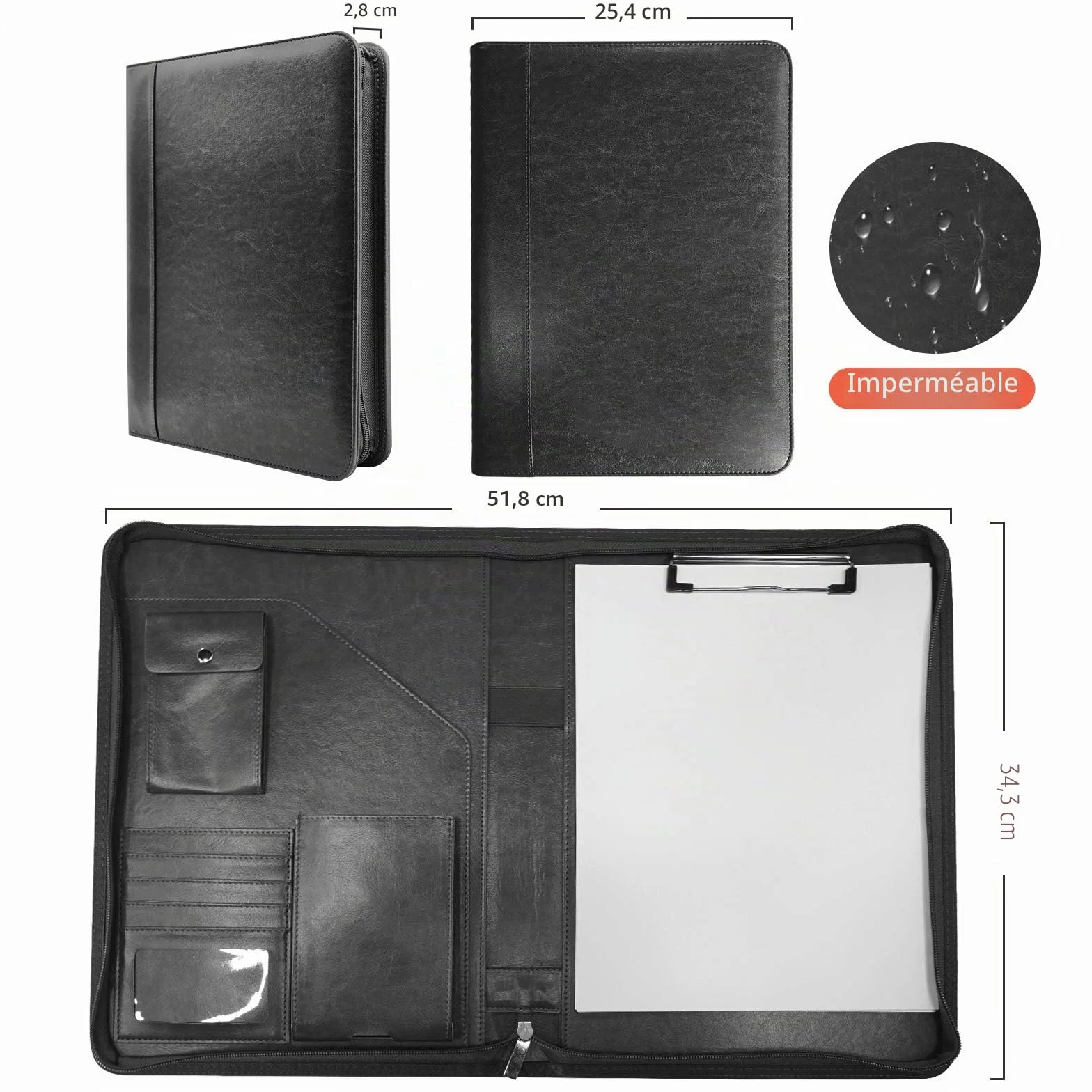 NEWYES Porte Document Cuir PU A4 Noir Organiseur de Conférence
