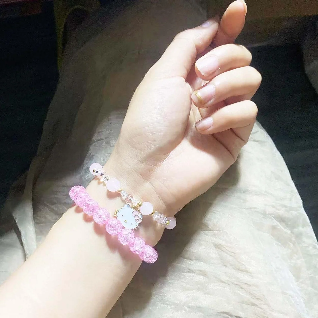 Bracelet Perlé avec Pendentif Chaton Kawaii pour Filles