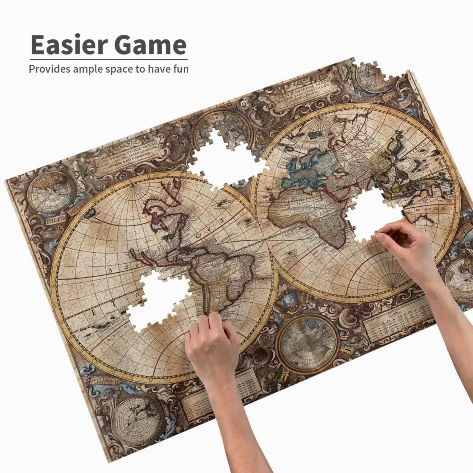 Rétro Puzzle 1000 Pièces Adultes Puzzle Carte du Monde Motif Design avec Emballage Cadeau pour Cadeau Femme, Activité Familiale Stimulante Débutants pour Decoration Murale Maison 75 x 50 cm -1519Y