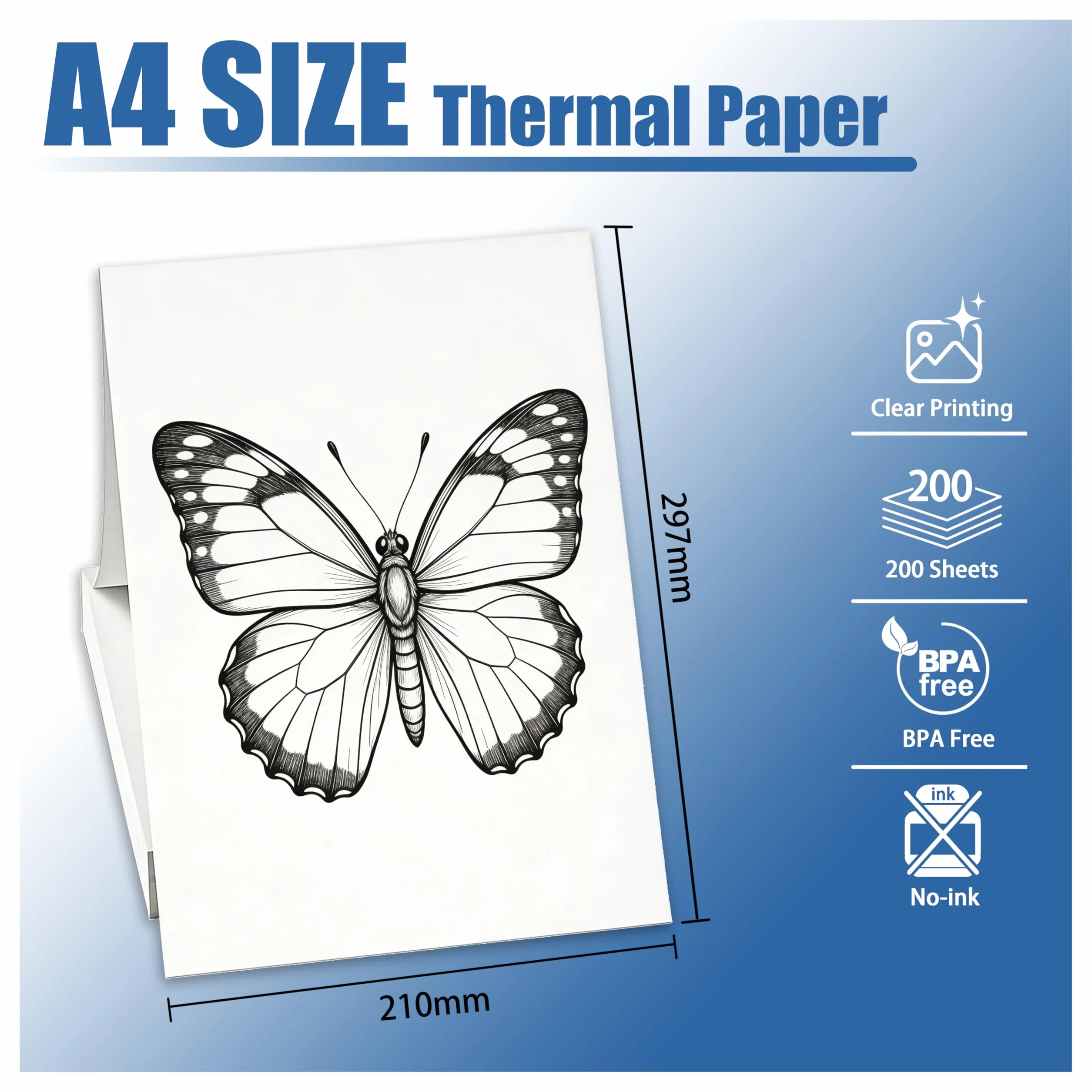 Thermal Printer Paper 200 Sheets A4 Folded for P831 ITP01 ITP04 Portable Printers 8.27 x 11.69 Inches 210x297mm