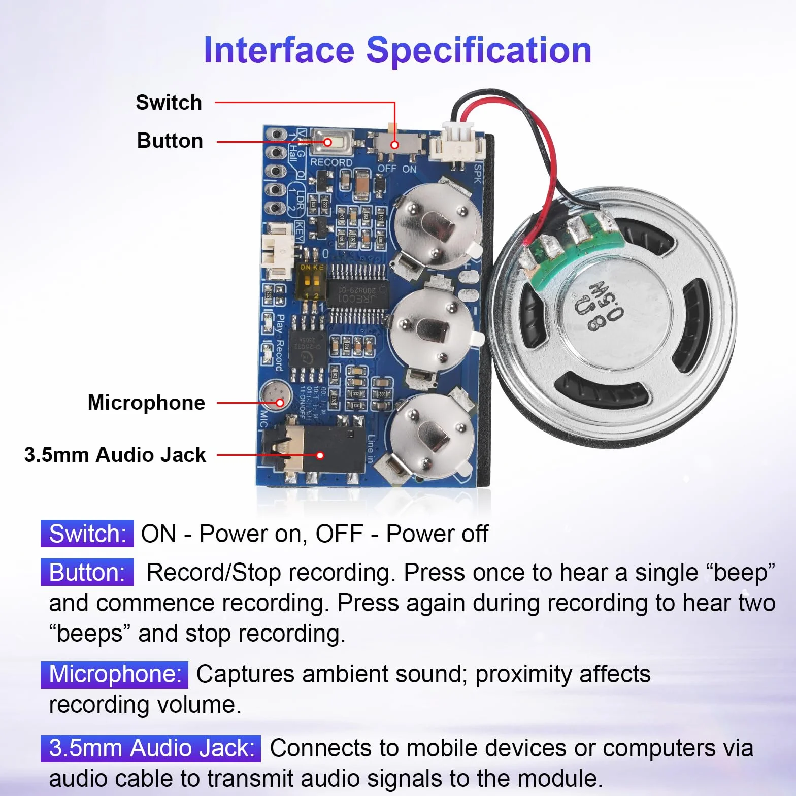 Module Enregistrement Vocal Enregistrable avec Clavier, Microphone et Bouton de Lecture pour Cartes de vœux