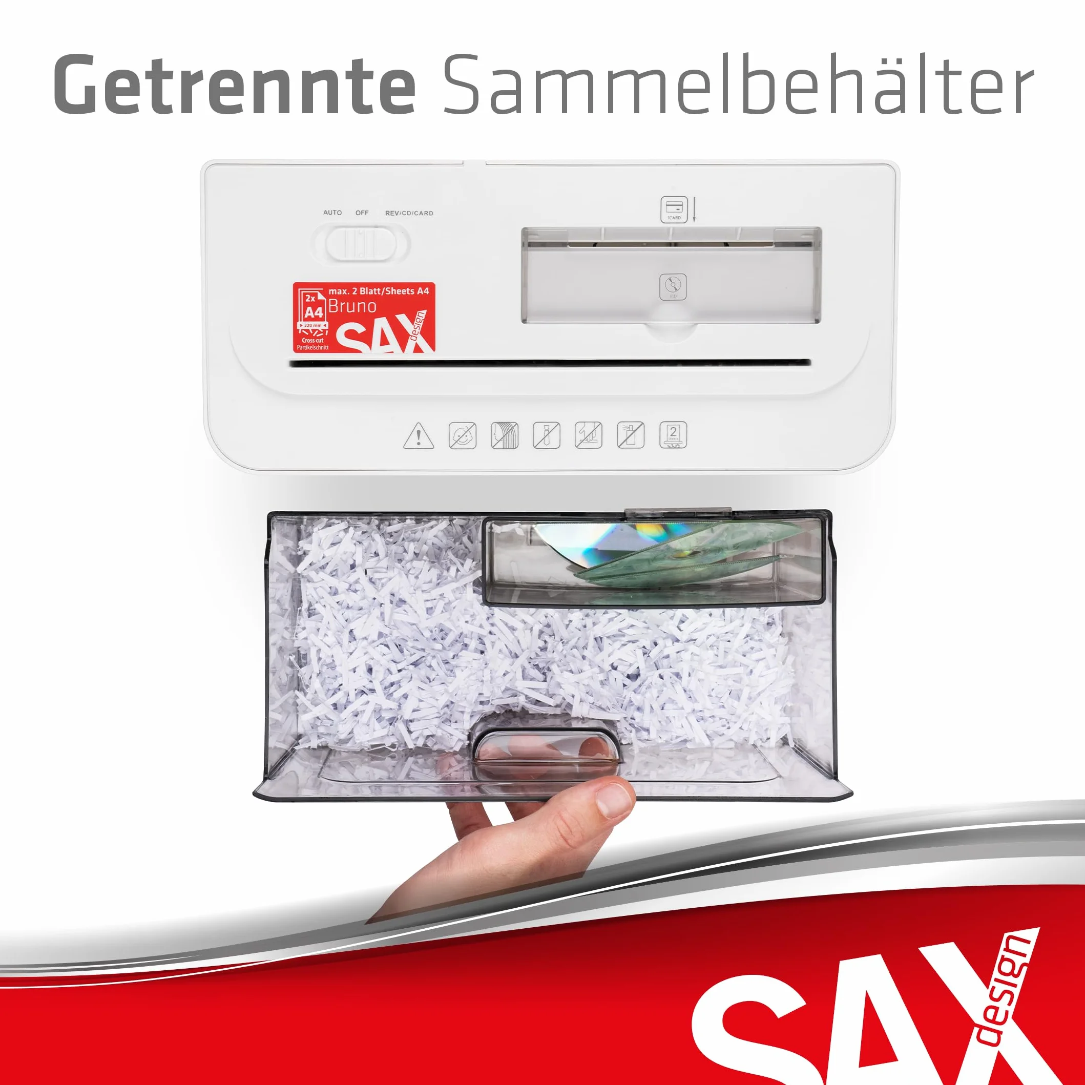 Sax Bruno Destructeur de Papier 3x18 mm 220 mm A4 3,5 L Silencieux 70 dB