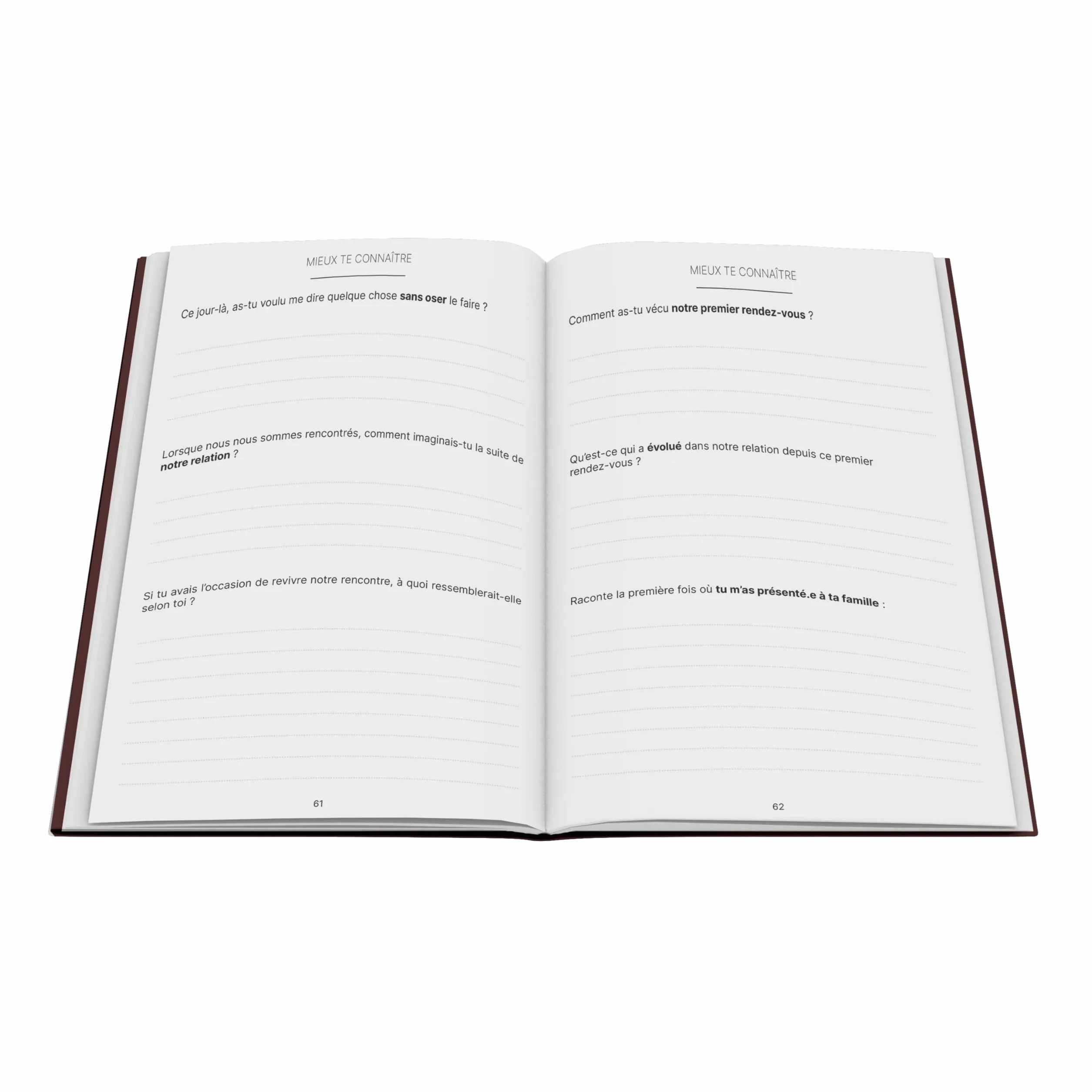 Livre de Questions sur l'Histoire et les Souvenirs du Couple, Couverture Cartonnée, 21 x 29,7 cm, 80 Pages