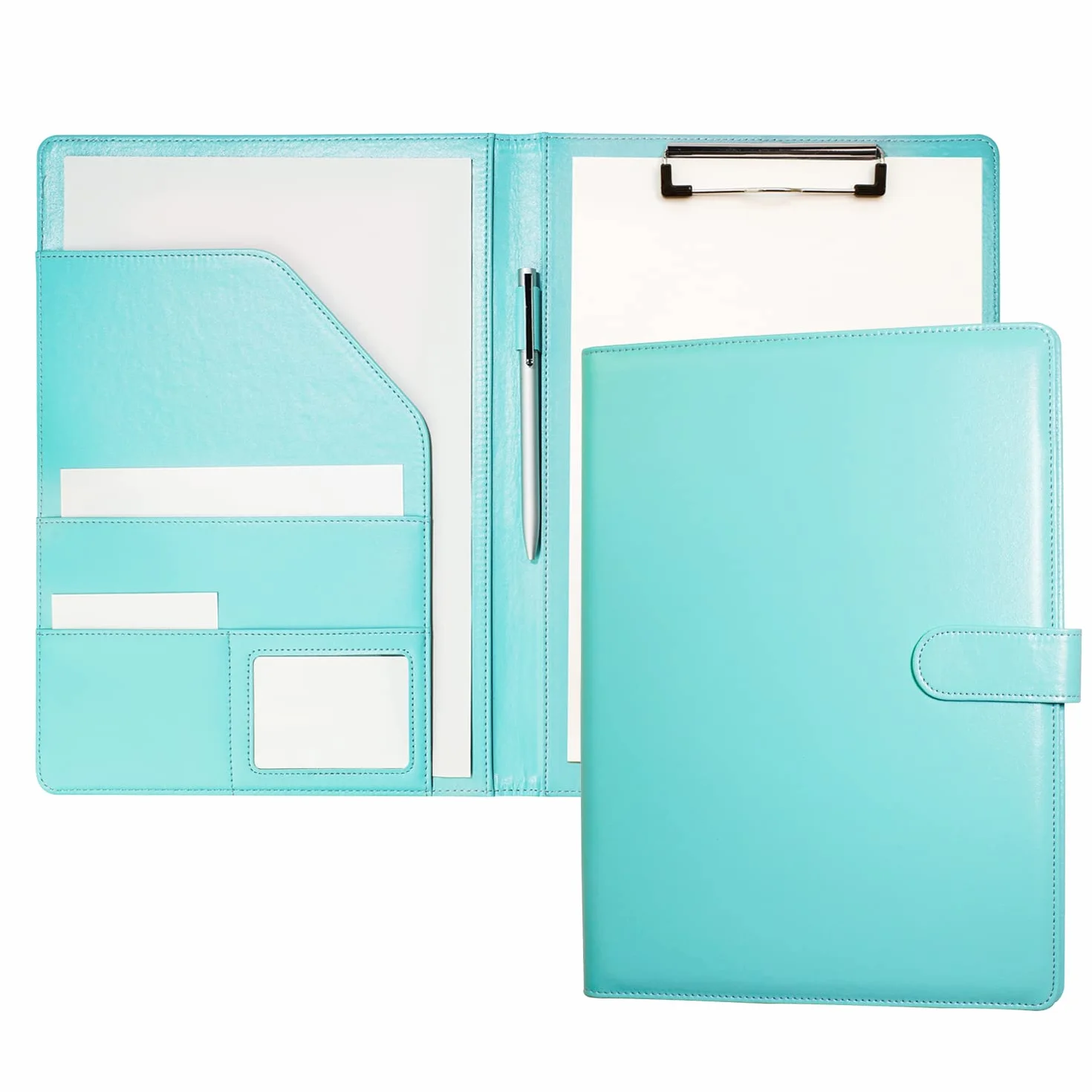 Porte-Documents A4 en PU Cuir Turquoise Pâle - Rangeur de Documents, Bloc-Notes, Trieur Organisateur