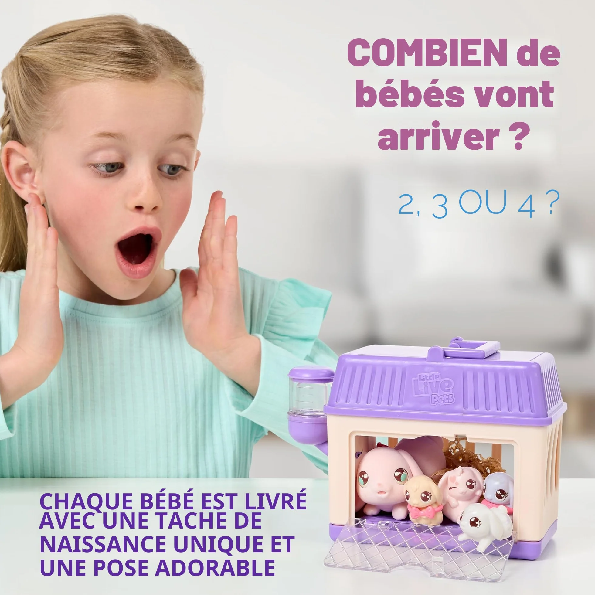 Little Live Pets Mama Surprise P'tits Lapins, Prends Soin de la Maman Lapin dans Son clapier pour découvrir 2, 3 ou 4 bébés