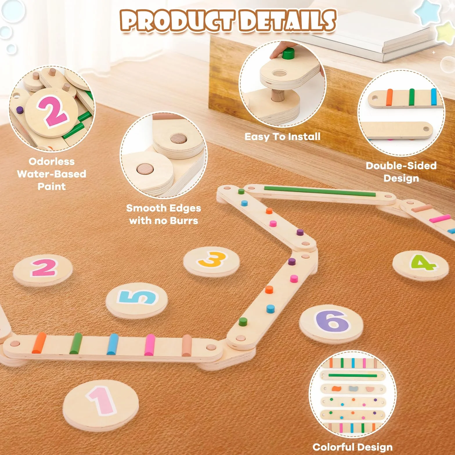 Poutre d'équilibre en bois pour enfants avec 6 pierres d'équilibre, jouets Montessori d'entraînement à l'équilibre