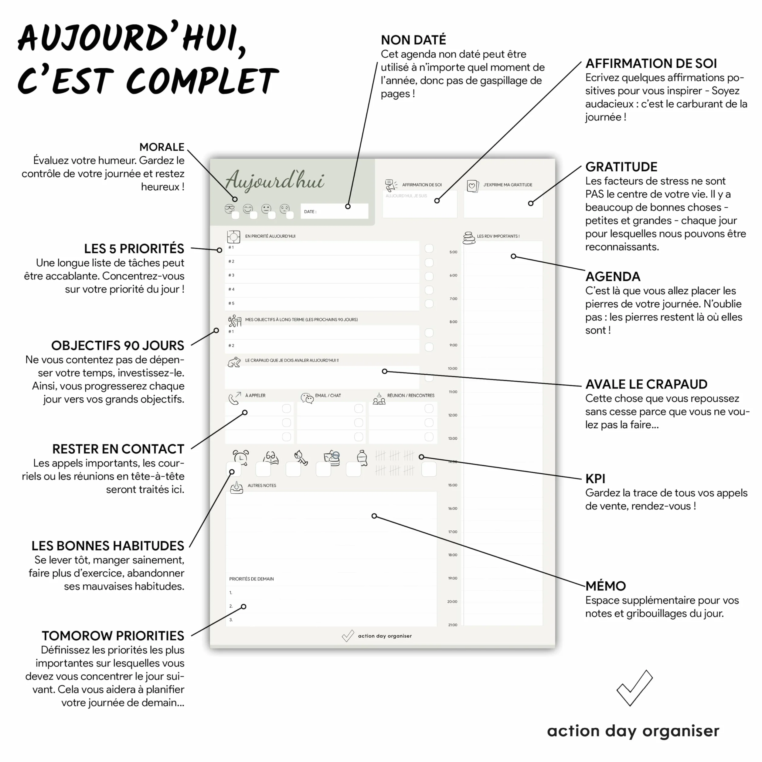 Planner Quotidien Productif Bloc Note To Do List A5 Agenda Professionnel Gestion des Objectifs Tâches Prioritaires