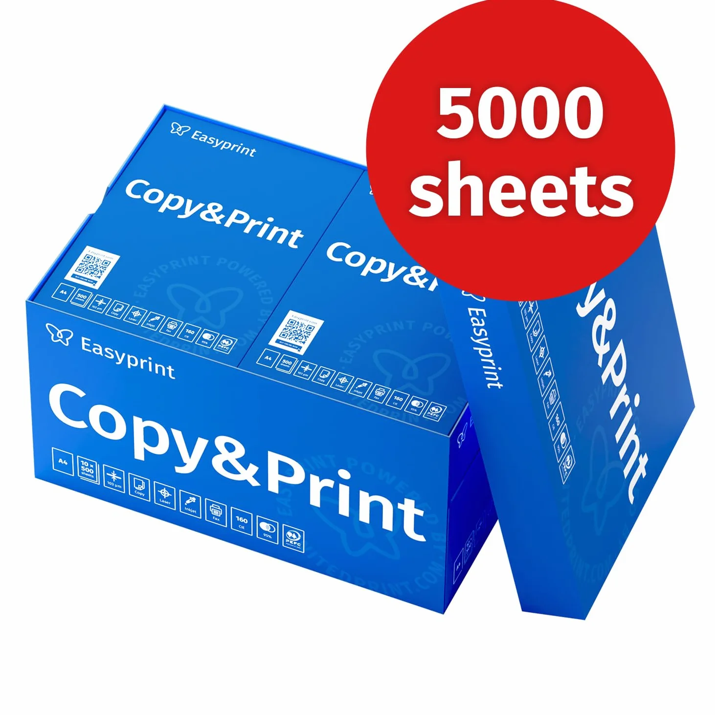 Papier d'impression A4 premium blanc éclatant CIE 160, 5000 feuilles