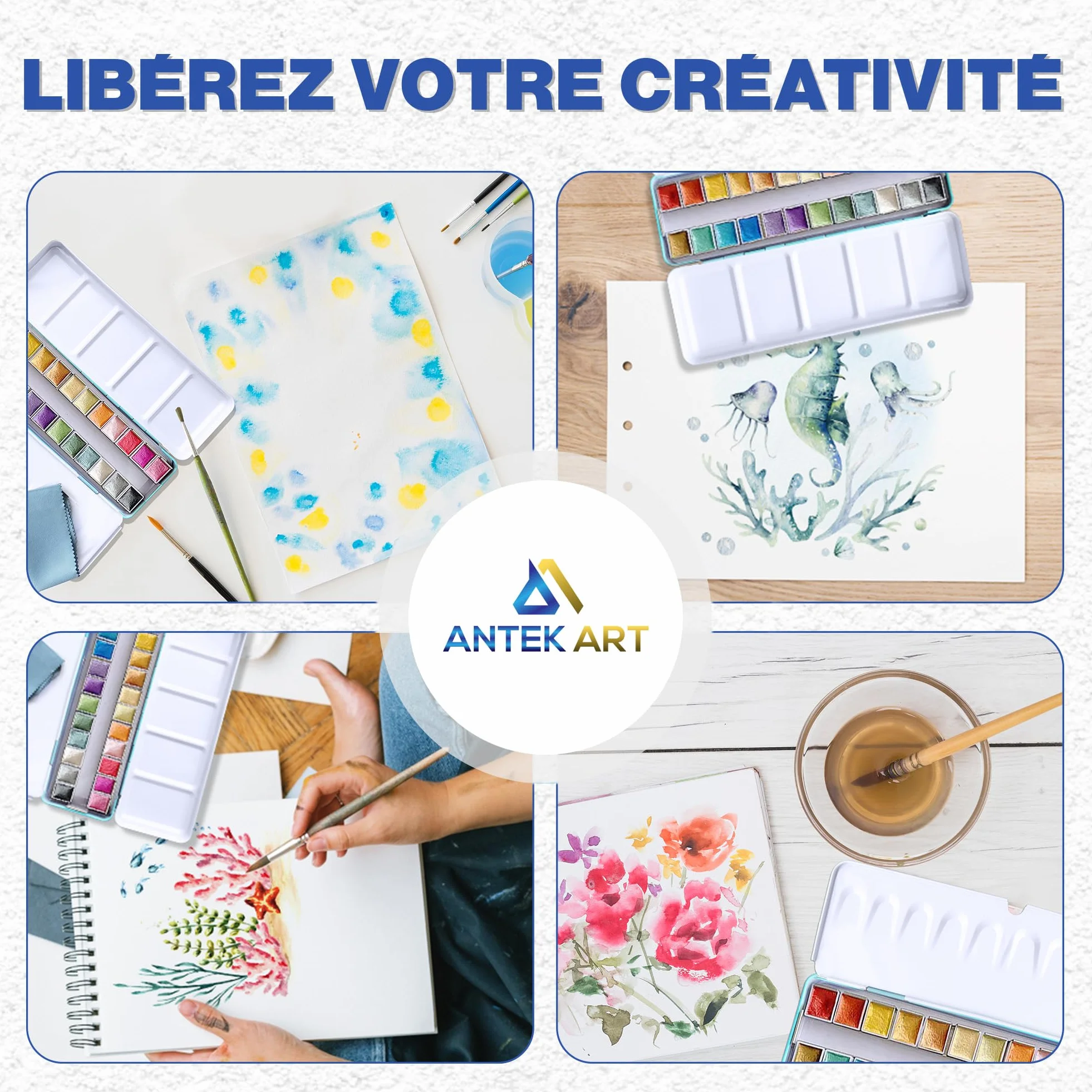 Set de Peinture Aquarelle Métallique, 24 Couleurs dans Mallette Portable avec Palette