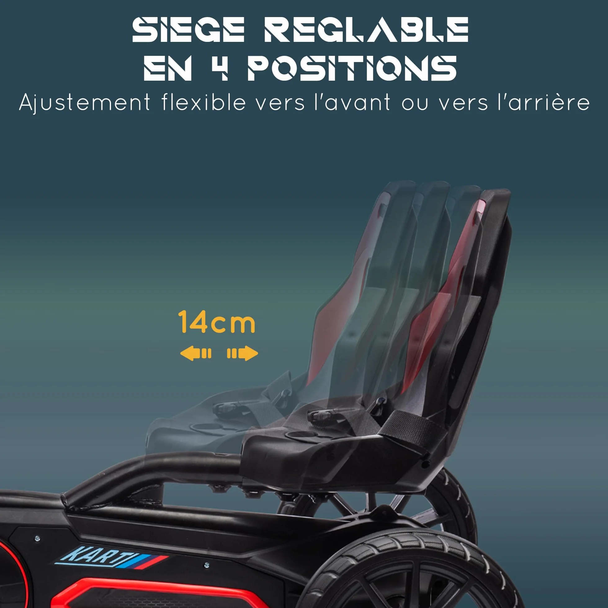 HOMCOM Kart à pédales pour Enfants, siège Ajustable 4 Positions, Roues EVA Silencieux, 100x58x58,5 cm, Rouge et Noir