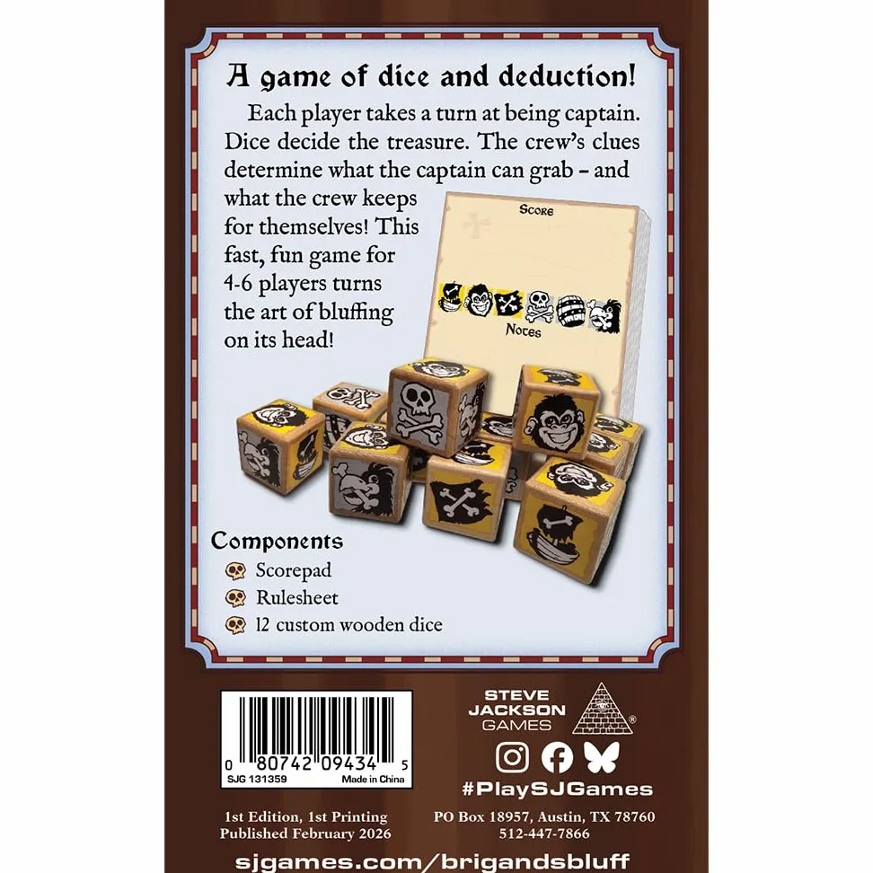Steve Jackson Games | Brigand's Bluff | Jeu De Dés, Bluff Pirate Et Déduction | 4-6 Joueurs | 30 Minutes