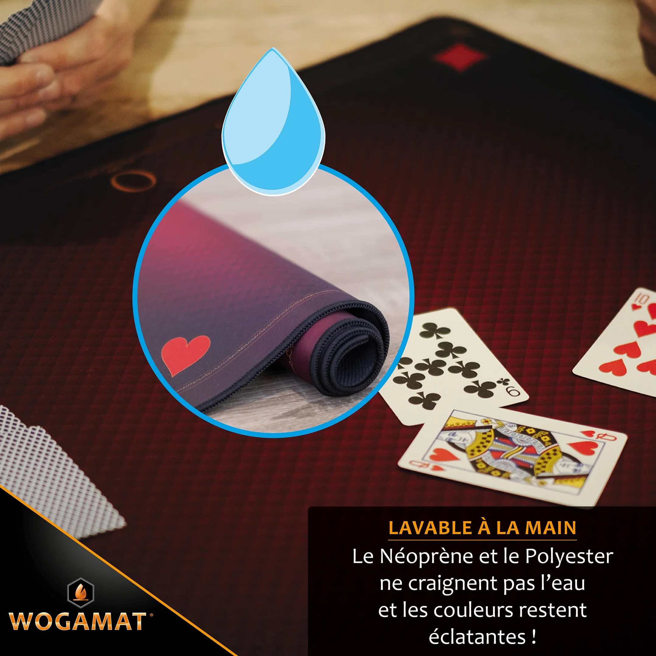 WOGAMAT Tapis De Carte À Jouer Luxe Rouge Poker Contrée Coinche 60 X 60 Cm Neoprene Epais Antiderapant