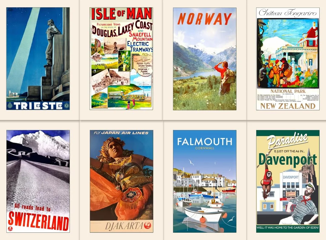 Lot de 40 cartes postales de voyage anciennes destinations populaires Multipack