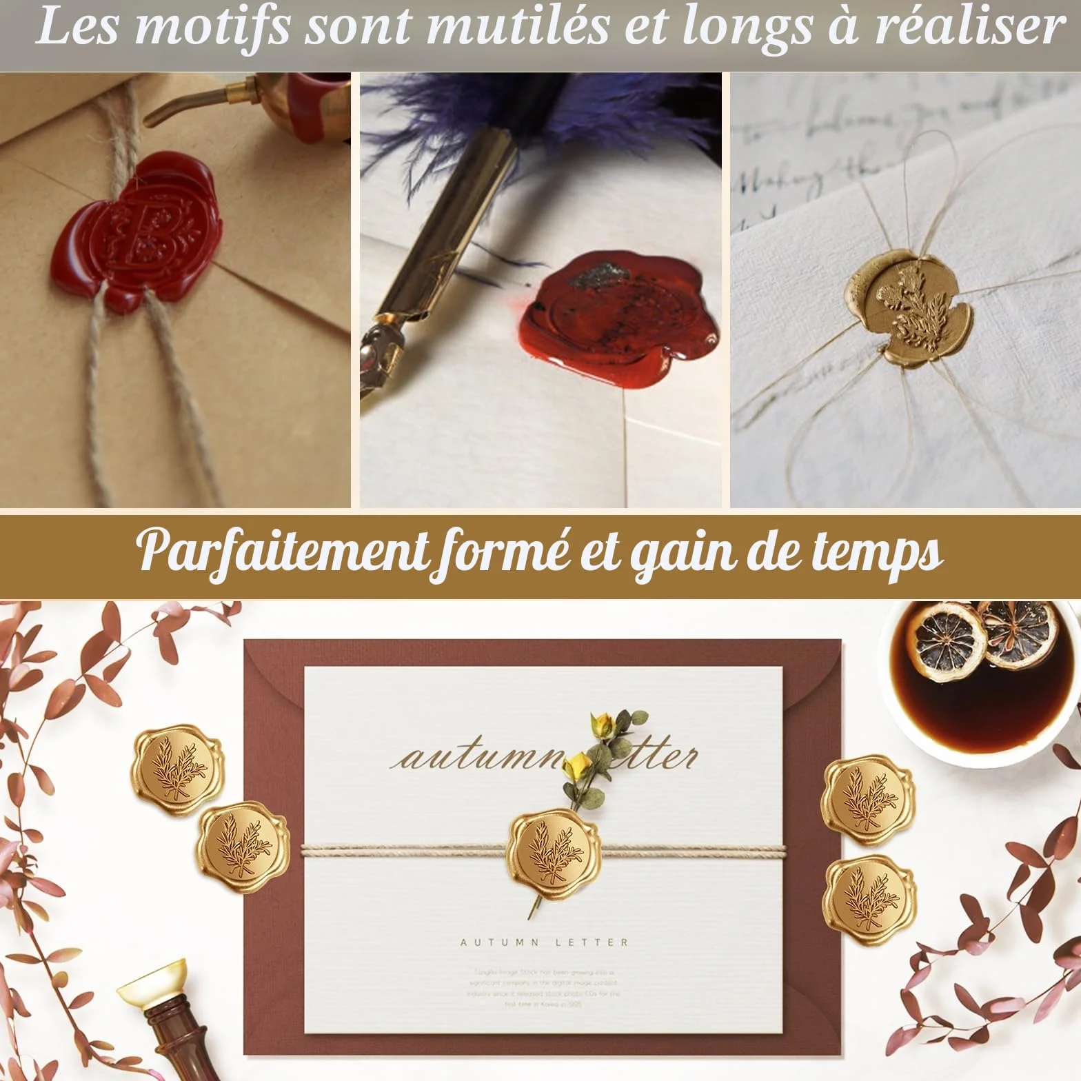Sceau de Cire Doré 50 Pièces, Cachet de Cire Autocollant Vintage pour Mariage Anniversaire Noël