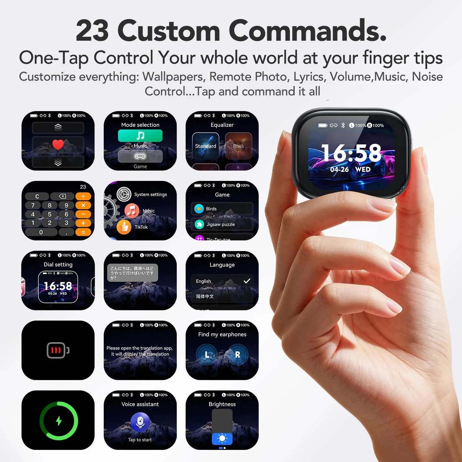Écouteurs Traduction Instantané 134 Langues Bluetooth Sans Fil avec Écran Tactile Noir