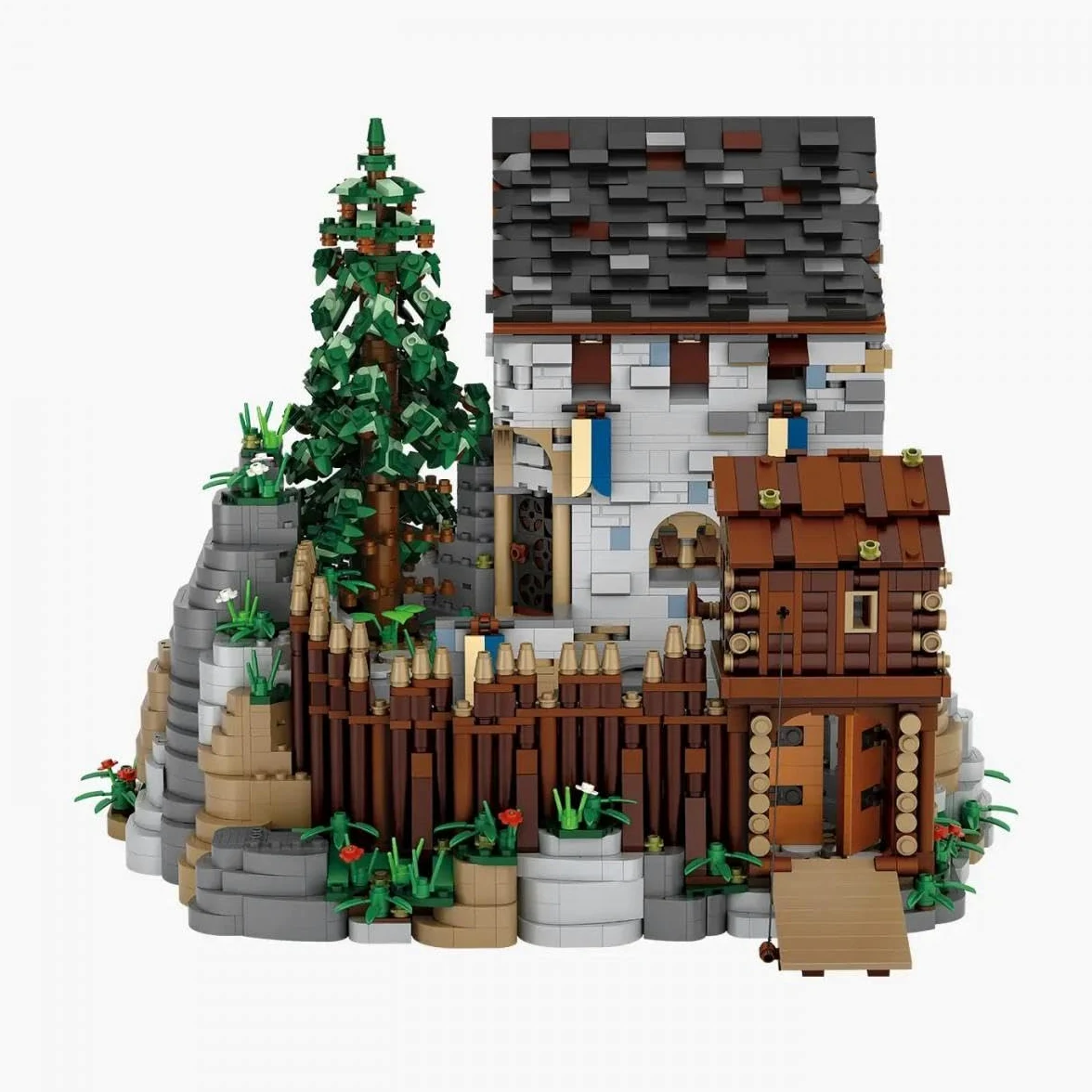 BlueBrixx Château Blaustein, 5747 Mini Blocs, Château Médiéval | Cinq minifigurines, toit amovible et deux étages, cuisine, couloir et chambre à coucher, 275 x 290 x 225 mm