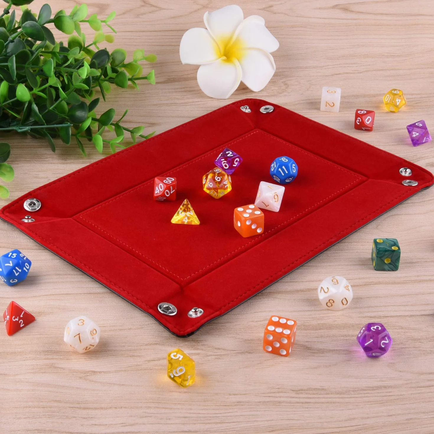 SIQUK Plateau à dés Double Face Pliant Cuir PU Velours Bordeaux pour D&D Jeux de Table