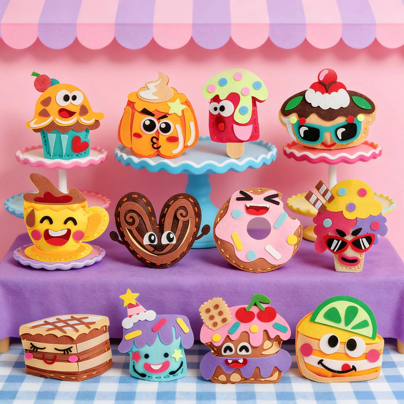 TUZT Kit Couture Enfant 12 DIY Desserts Bricolage avec Couture en Feutre & Aiguilles Plastique Loisir Créatif Jouet Cadeau pour Garçon Fille 5-10 Ans