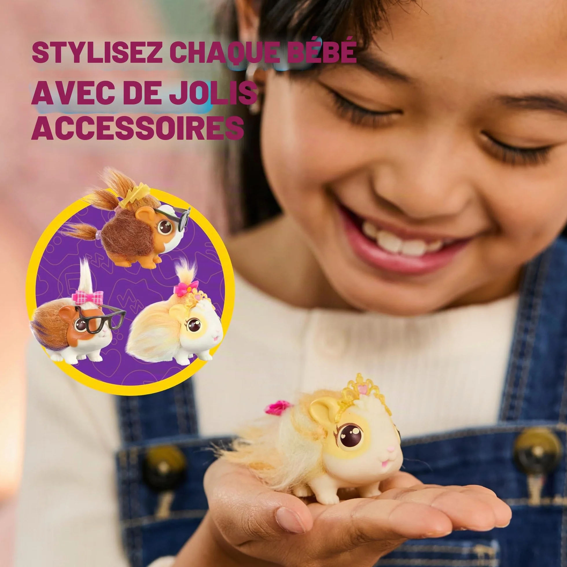 LLP Little Live Pets Mama Surprise Maman Cochon d’Inde Interactive Pelage Doux avec Clapier et 3 Bébés Surprises Sons et Réactions