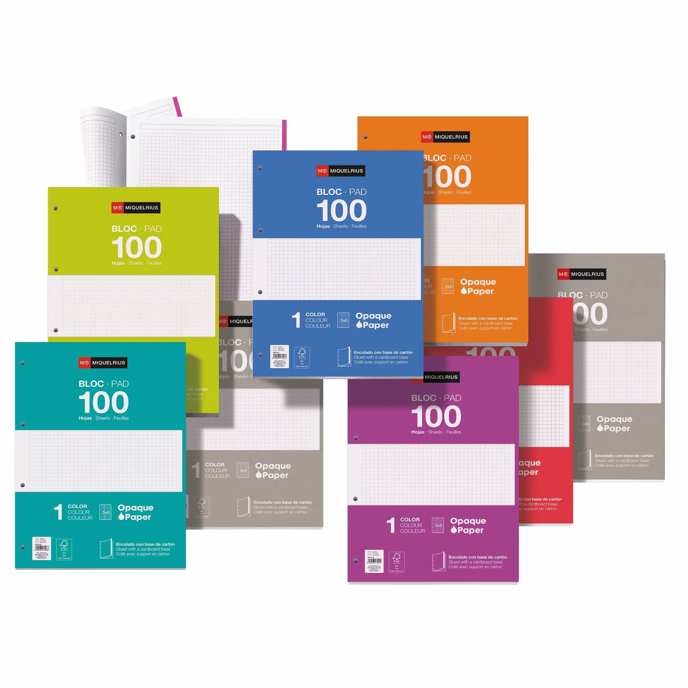 Miquelrius Recharges feuilles quadrillées A4 200 feuilles quadrillage 5 mm perforées classeur 4 anneaux bleu