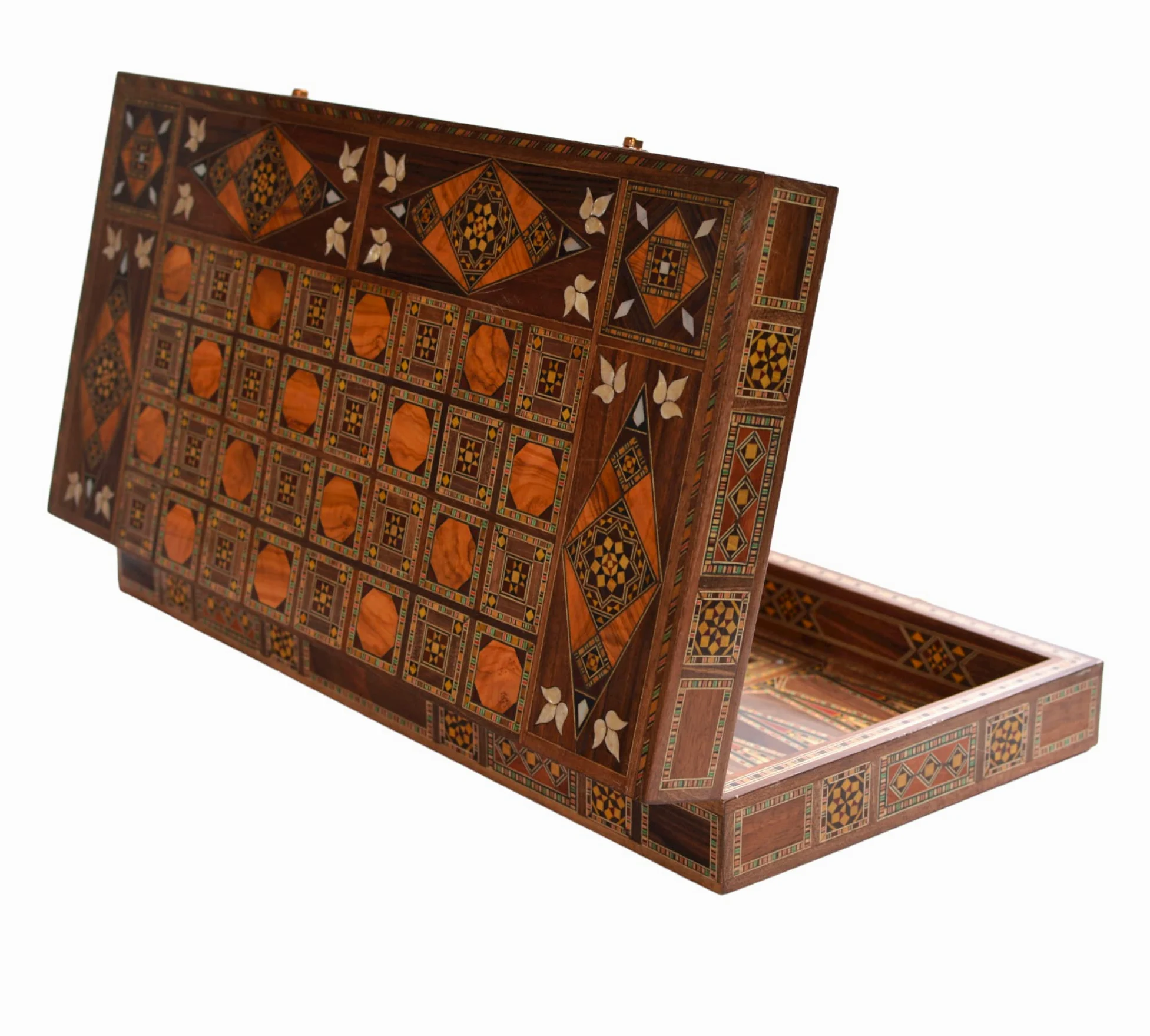 Jeu d’Échecs et Backgammon 2 en 1 en Bois 20’’ – Plateau Fait Main Incrusté de Nacre – Coffret de Luxe Cadeau Artisanat