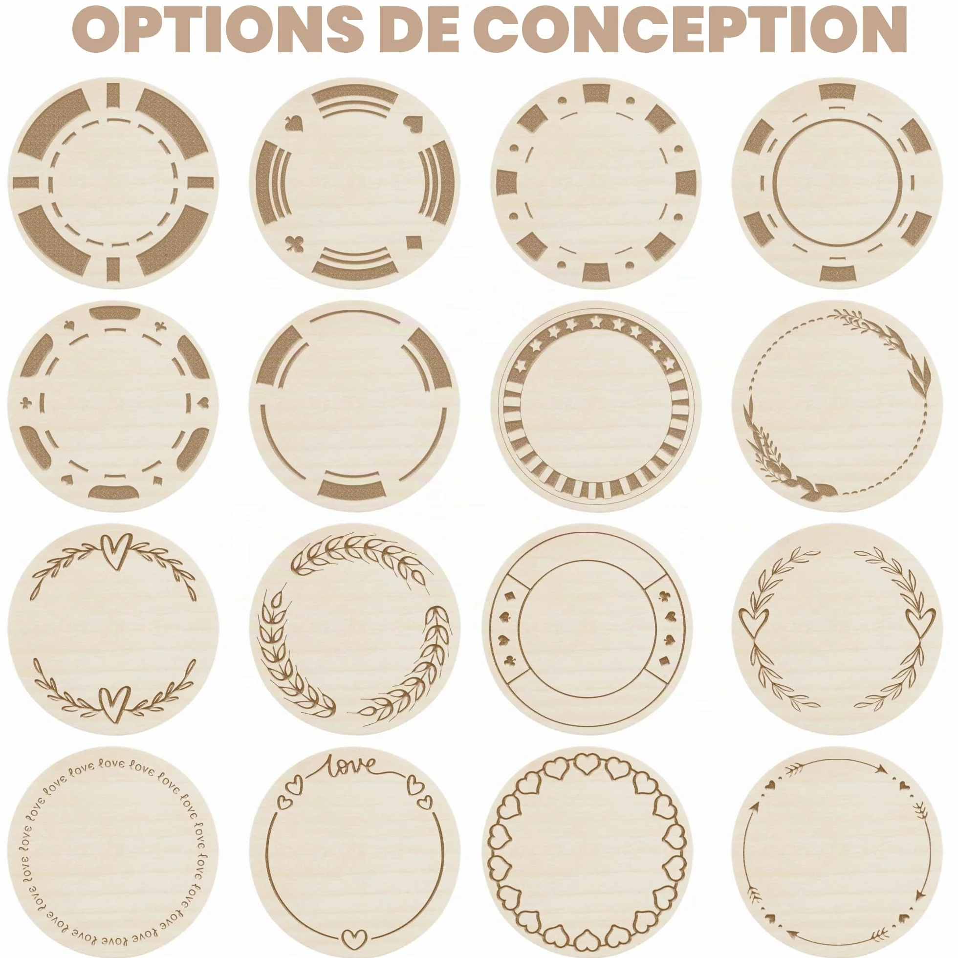 Jeton en bois personnalisé gravé au laser 30 à 1000 pièces, texte logo couleur UV, jeton de poker pour bar fête