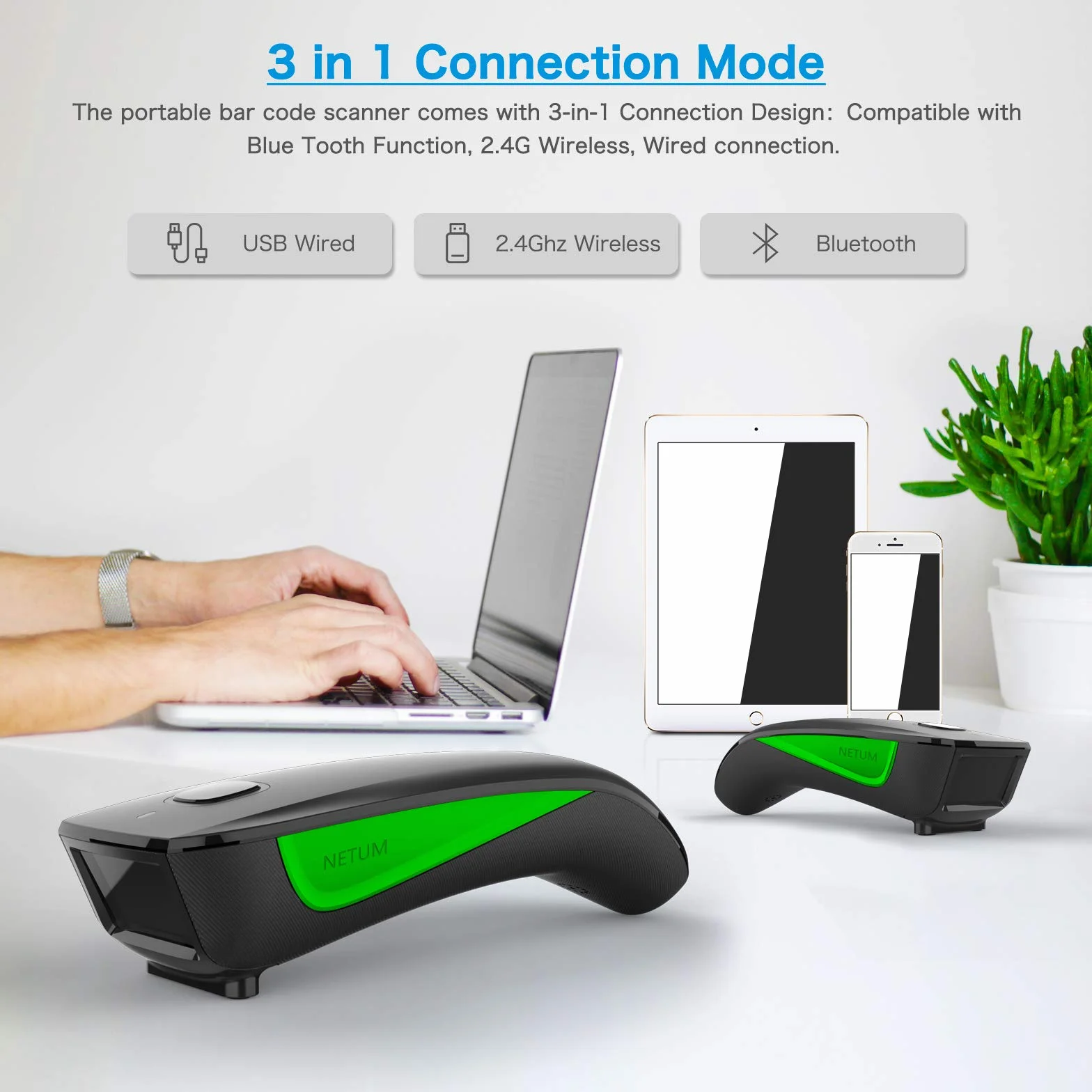 NETUM C740 Bluetooth Barcode Scanner sans Fil 1D pour Tablette iPhone iPad Android iOS PC POS