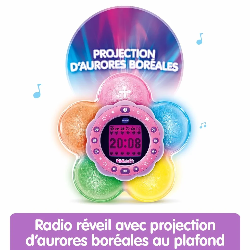 VTech KidiMagic Galaxy Light Violet Radio Réveil Enfant 9 en 1 Effets Lumineux Projection Aurores Boréales Plafond Enceinte Jeux Cadeau 6-12 Ans Français