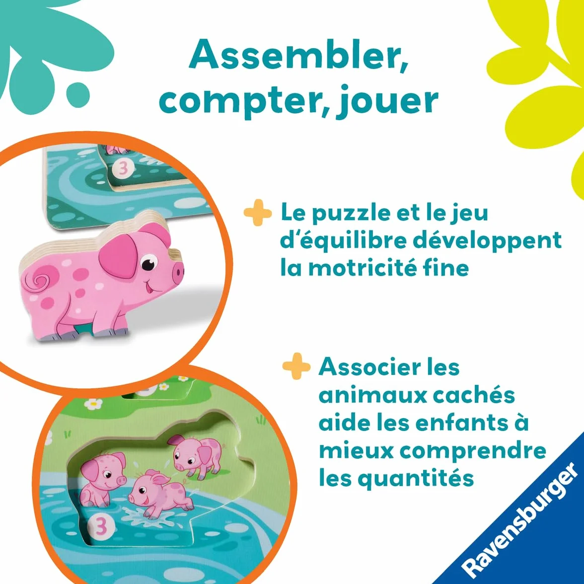 Ravensburger Puzzle en Bois aimanté A la Ferme Jouet bébé dès 1 an