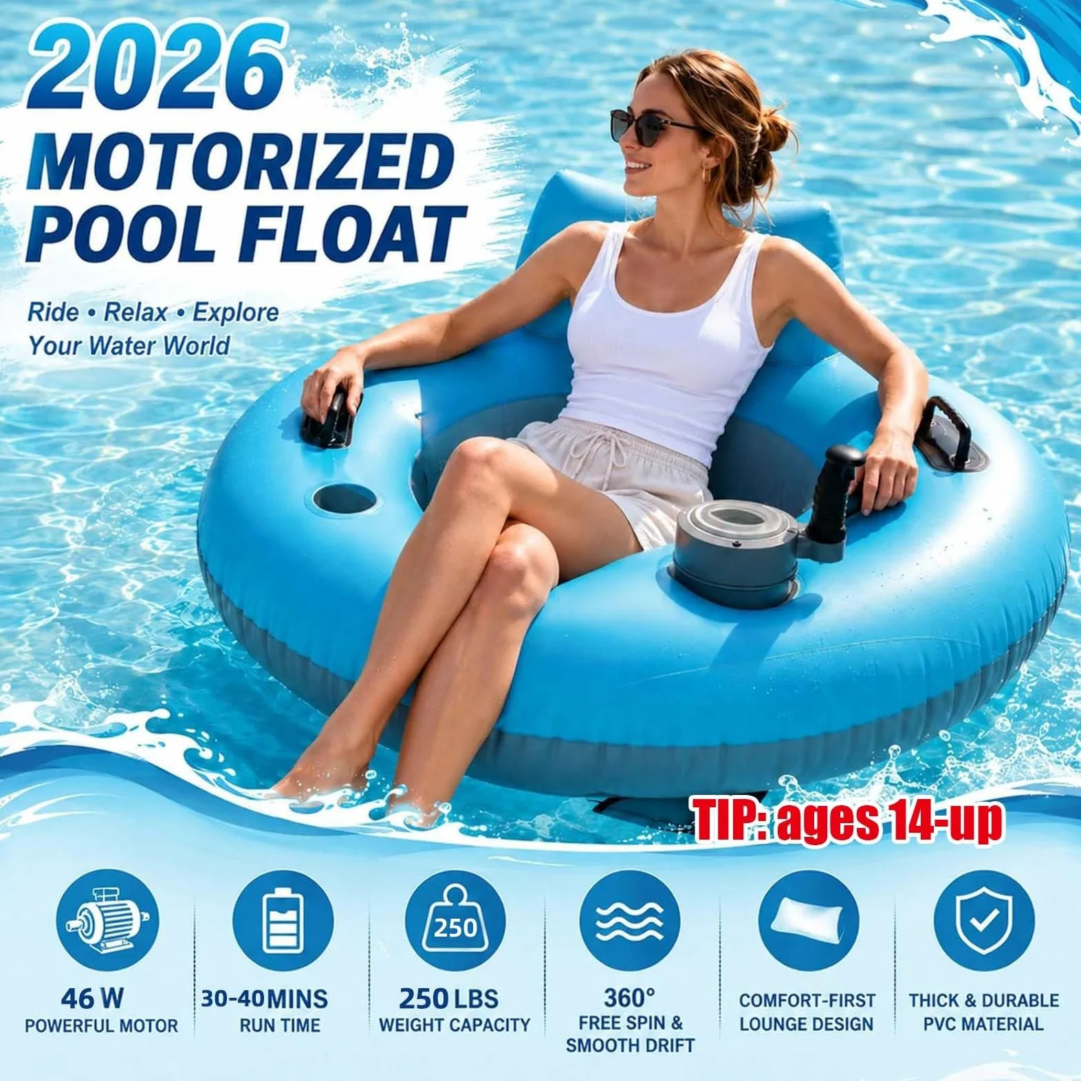 Fauteuils Flottants électriques, Bouée Gonflable, Les Adolescents | Avec Dossier Ergonomique Surélevé, Capacité De Charge De 113 Kg (250 Lbs), Pour Les Réunions De Famille Estivales